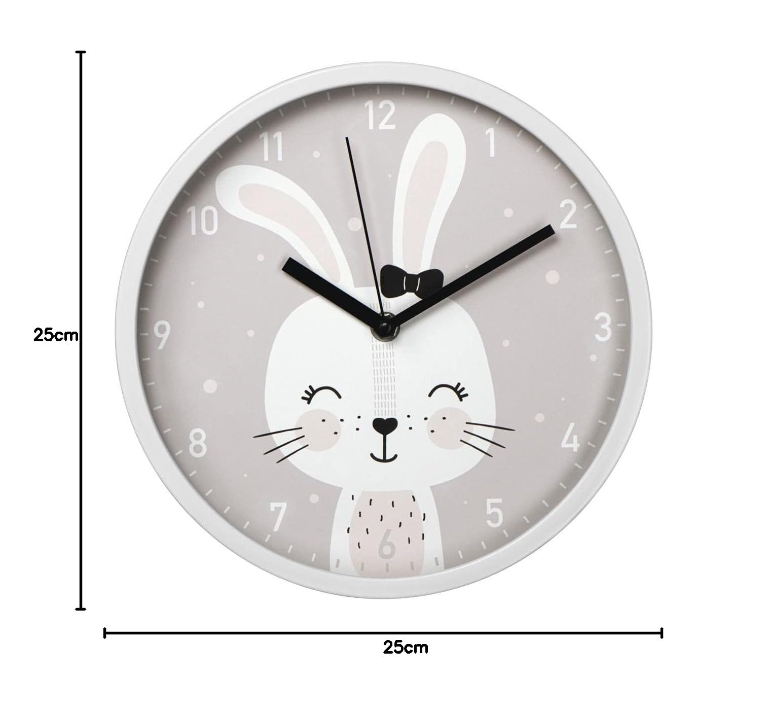 Hama Dziecięcy zegar ścienny Lovely Bunny (analogowy, kwarcowy, cichy mechanizm, cyfry arabskie) szary