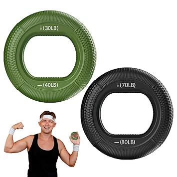 Proberos® 2Pcs Ring Resistance Strength Trainer, Silicone Hand Grip Strengthener Rings, Exerciser Muscle Power Exerciser Finger, Gripper Gripping Ring with 4 Resistance 30-80 LB - image, photos