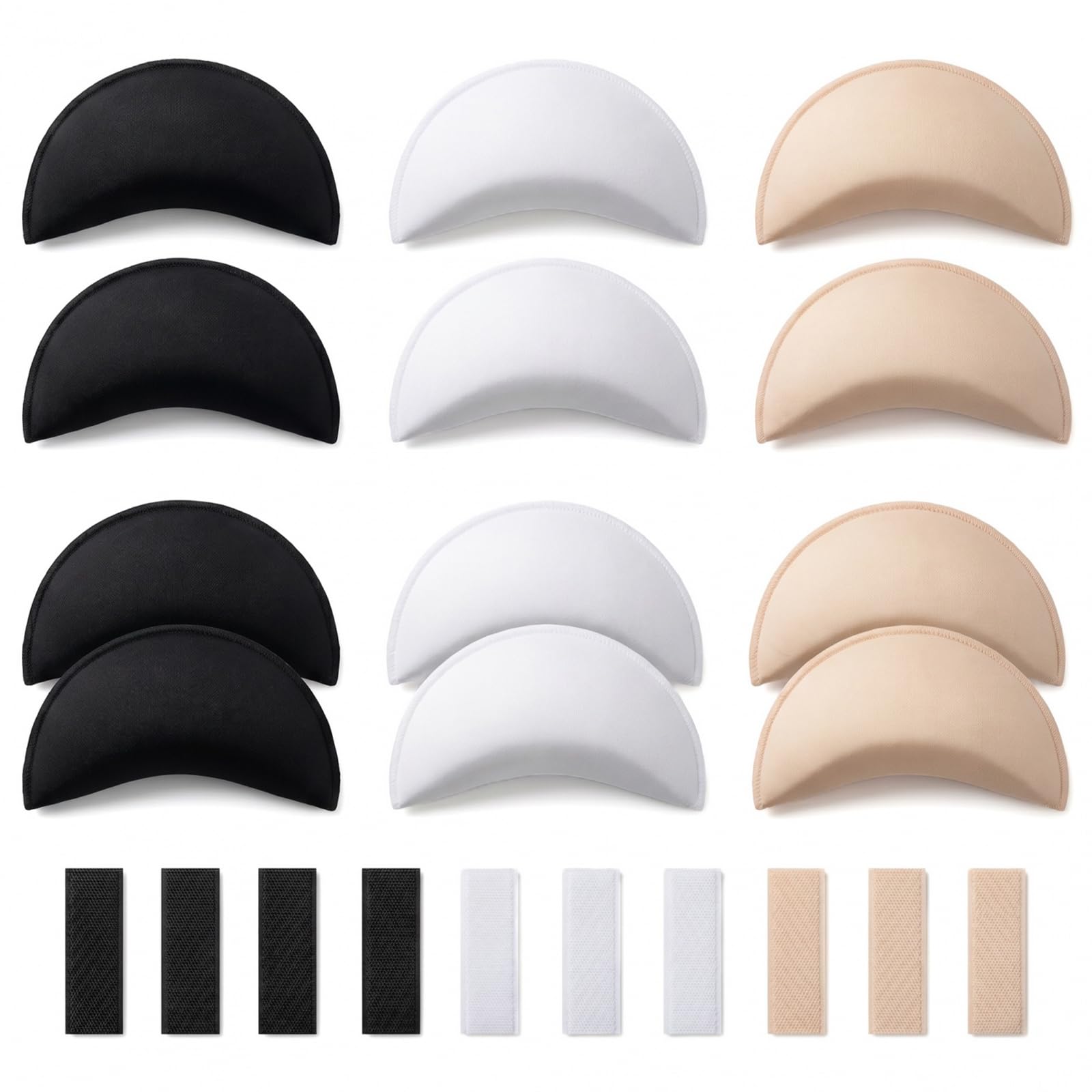 Solvio 6 Pairs Shoulder Pads for Women Clothing Set-in Foam Shoulder Enhancer 1.5cm Thickness Breathable Sponge Pads for Sloping Low Shoulders Sewing Supplies, 2 Black + 2 White + 2 Skin Color
