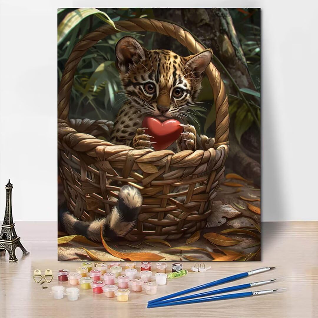 RNXAOPEN Numéro d’Art grand format – Flower Basket Leopard – Loisir créatif – Kit de Peinture par NuméRos – Activité détente et créative – Dès 254 ans 100x130cm – Version française 6139-P
