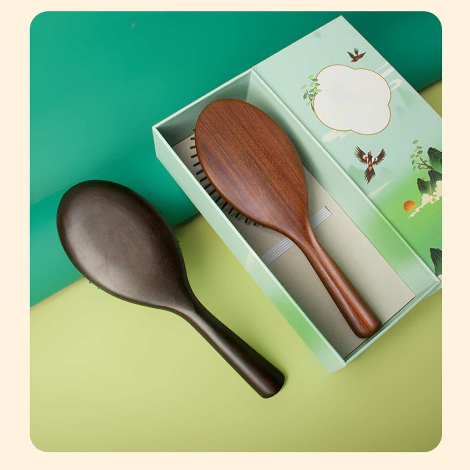Spazzola per Capelli in Legno, Pettine per Massaggio, districante, Antistatico, Ovale, massaggiatore per Cuoio capelluto, Spazzola per Capelli con Cuscino d'Aria, Crespi
