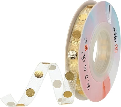 MECCANIXITY Cinta de gasa transparente de organza con alambre de 38 pulgadas de ancho y 20 yardas de ancho, lámina dorada impresa para envolver