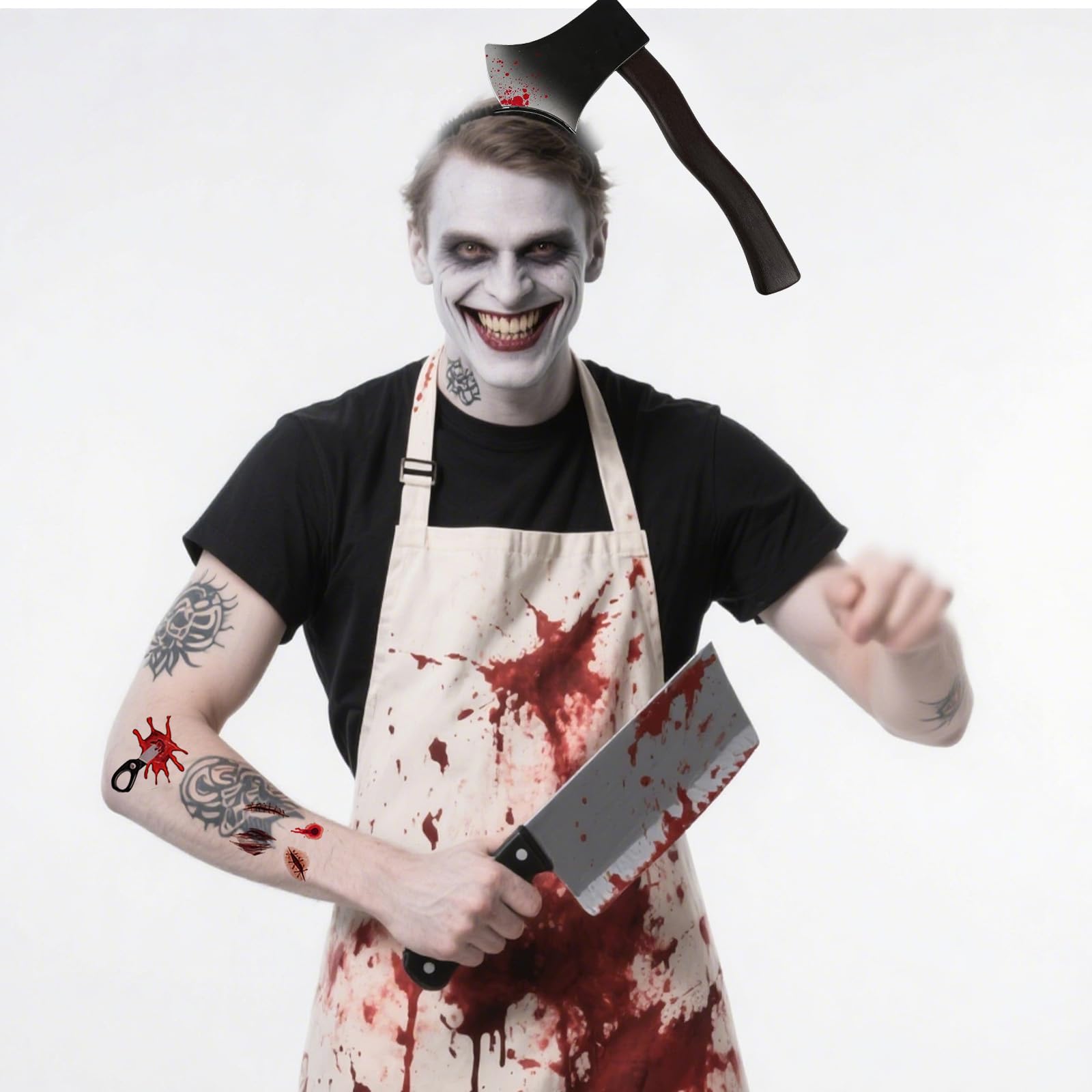 GWAWG Halloween Butcher Set,Horror Hair Accessories, Bloody Apron, Halloween Scars Accessories with Zombie Scar Tattoos - Image 3