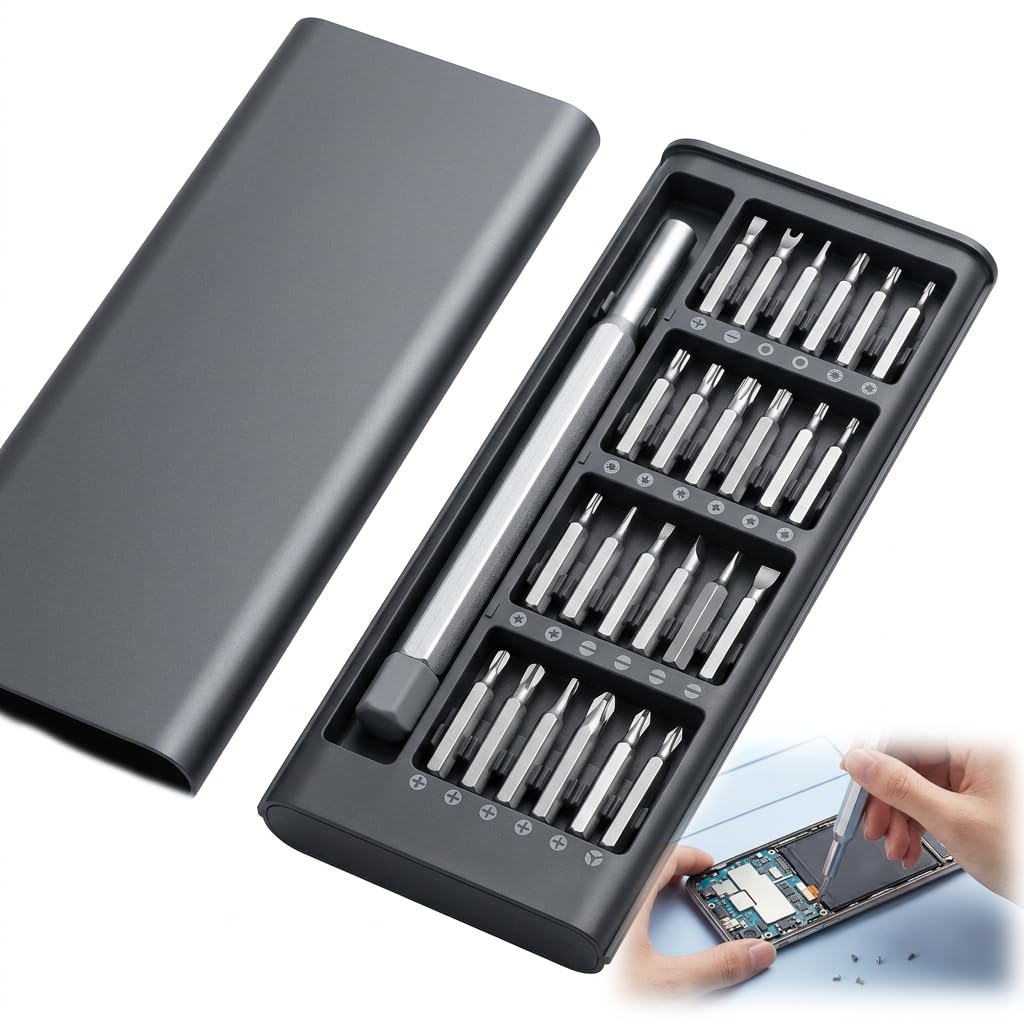 Precision Screwdriver Set Repair Kit, 24-in-1 Magnetic Electronics Tool Kit with Aluminum Handle for iPhone, Laptop, Computer, PS5, Switch, Watch, Glasses, Small Tech Repair Gadgets