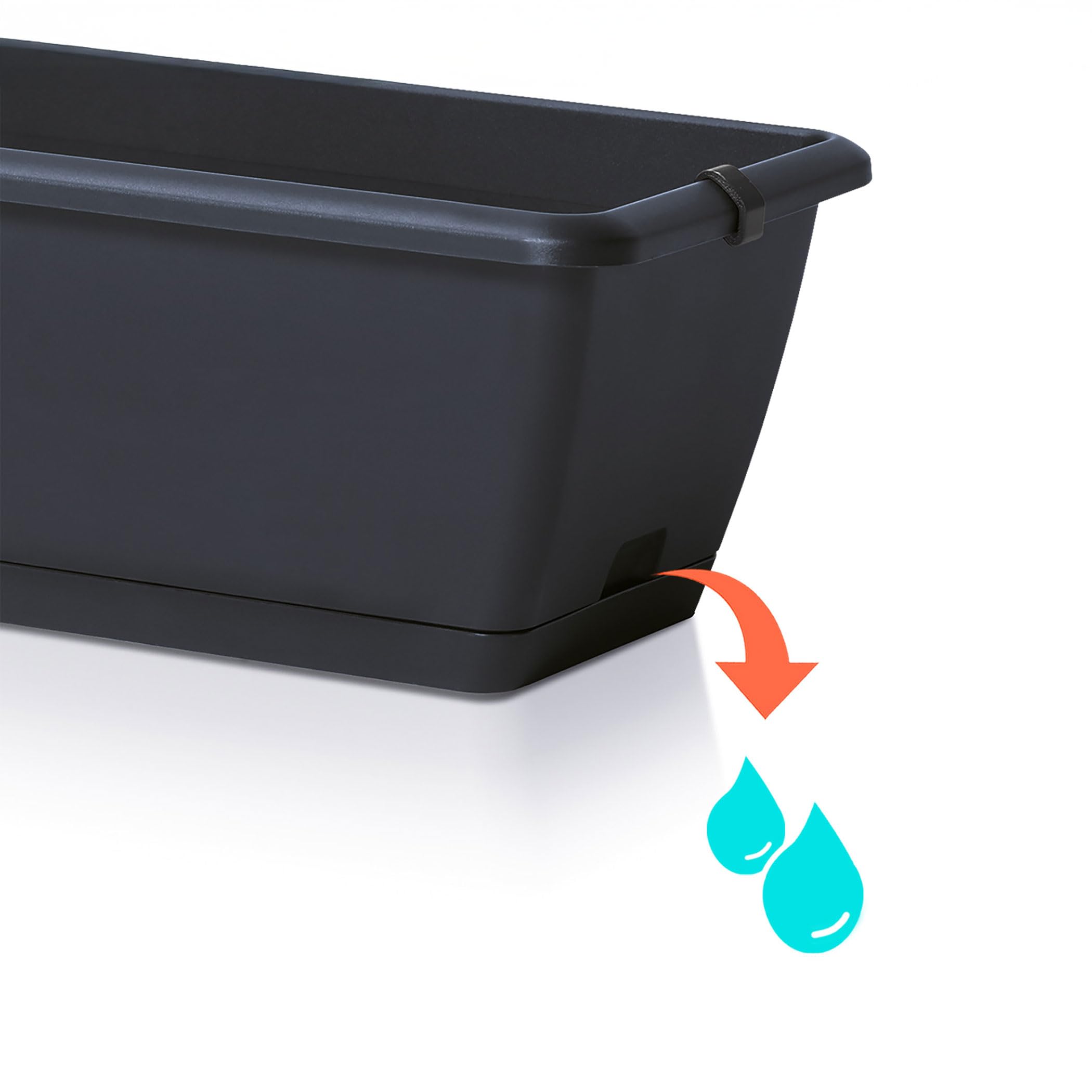 Spetebo Jardinière de balcon avec support et système d'irrigation - 2 pièces de 60 cm - En plastique anthracite - Pot de fleurs à suspendre avec évacuation de l'eau