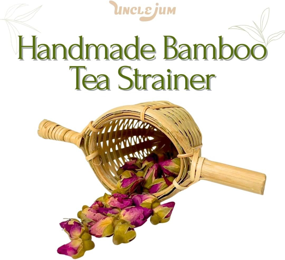 Bamboo Tea Strainer with Handle – Handmade Loose Leaf Tea Filter Basket for Cups and Mugs, Small Traditional Tea Infuser (4)