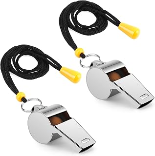 HadrNahkb Stainless Steel Coach Whistle with Lanyard - 2 Loud 120dB Referee Whistles for Teachers, Sports, Pets (1.7" Portable)