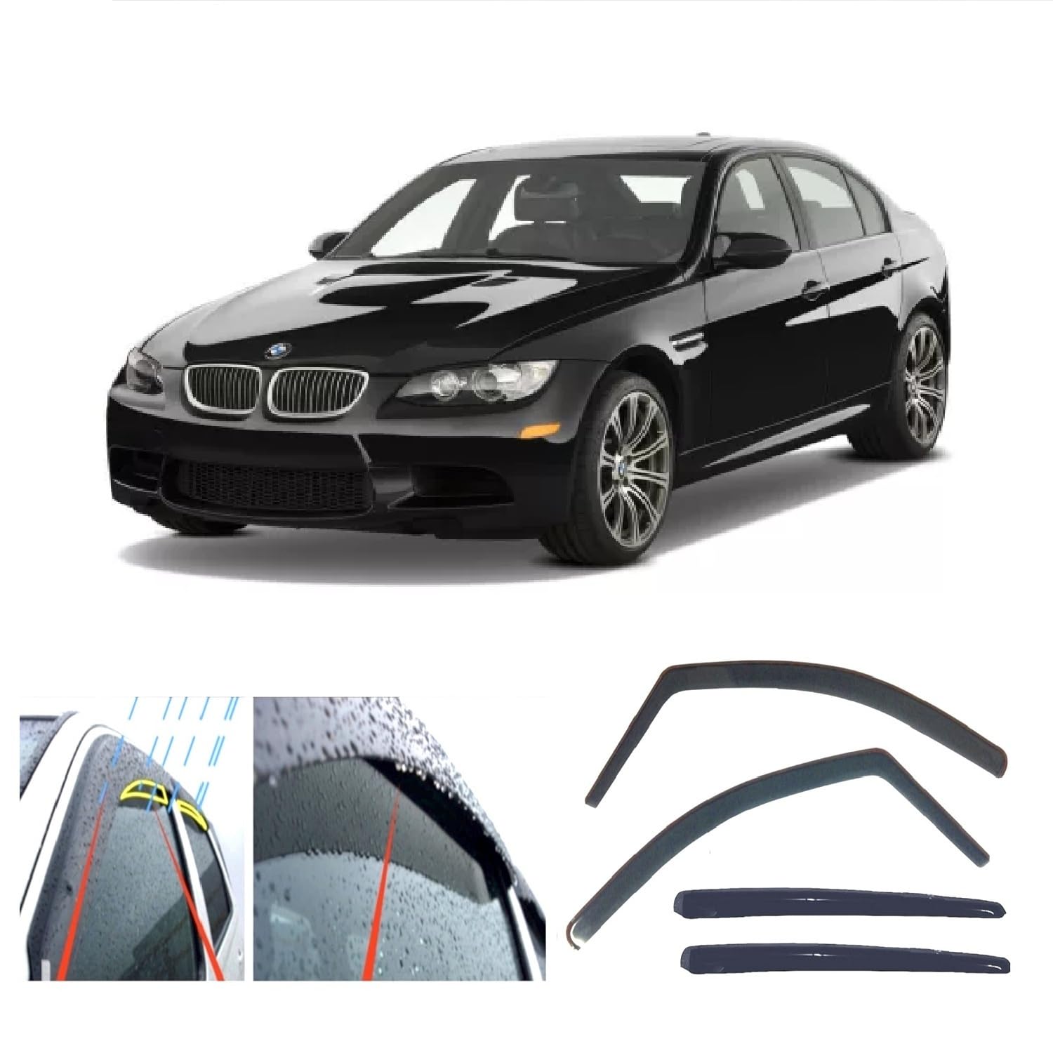 4 deflectores de viento para BMW Serie 3 E90 Sedán de 4 puertas 2004 2005 2006 2007 2008 2009 2010 2011 2012 2013