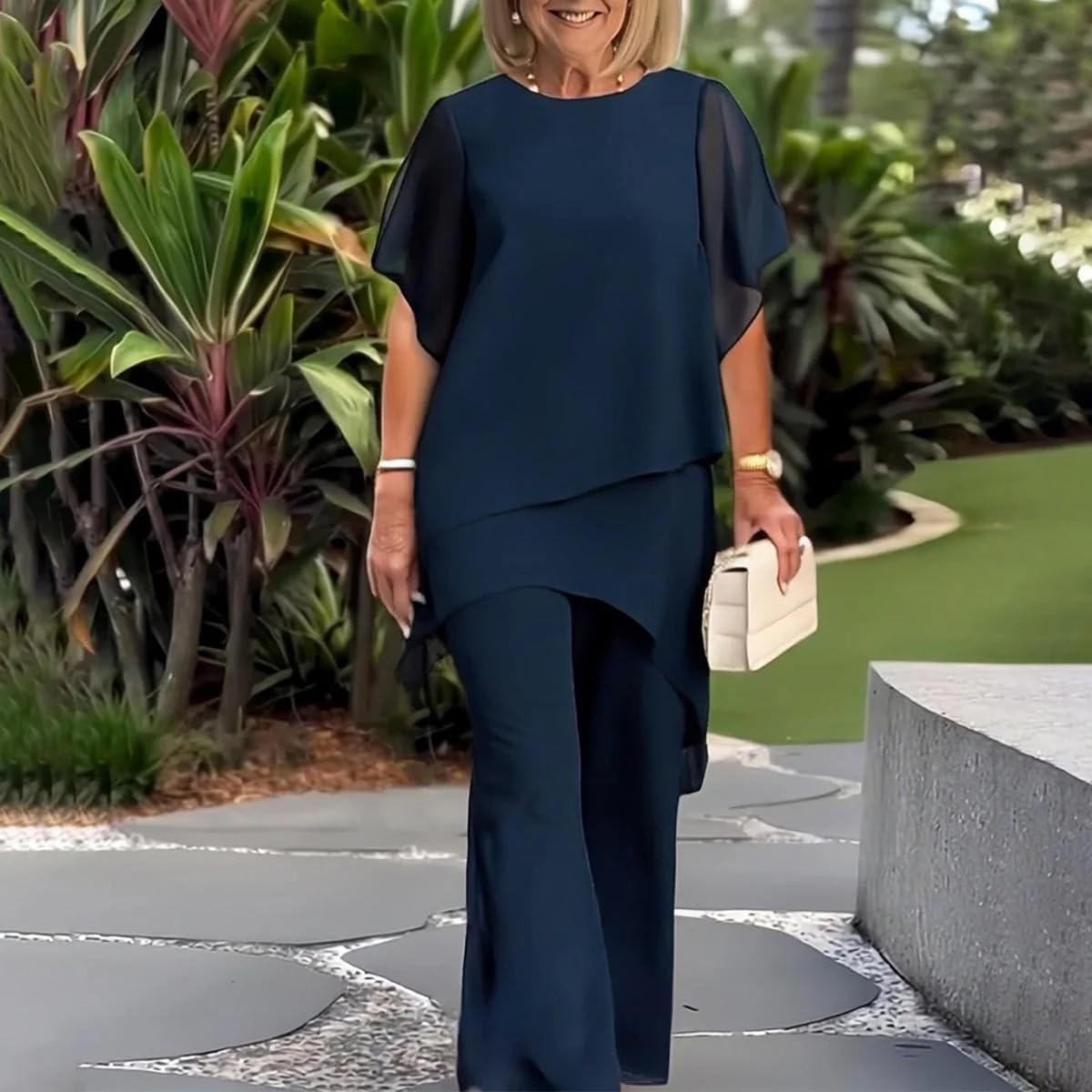Hosenanzug Damen Elegant 2-Teiliges Set Zweiteiliges Hose-Set mit Asymmetrischem Schnitt Abendanzug Sets Cocktail Party