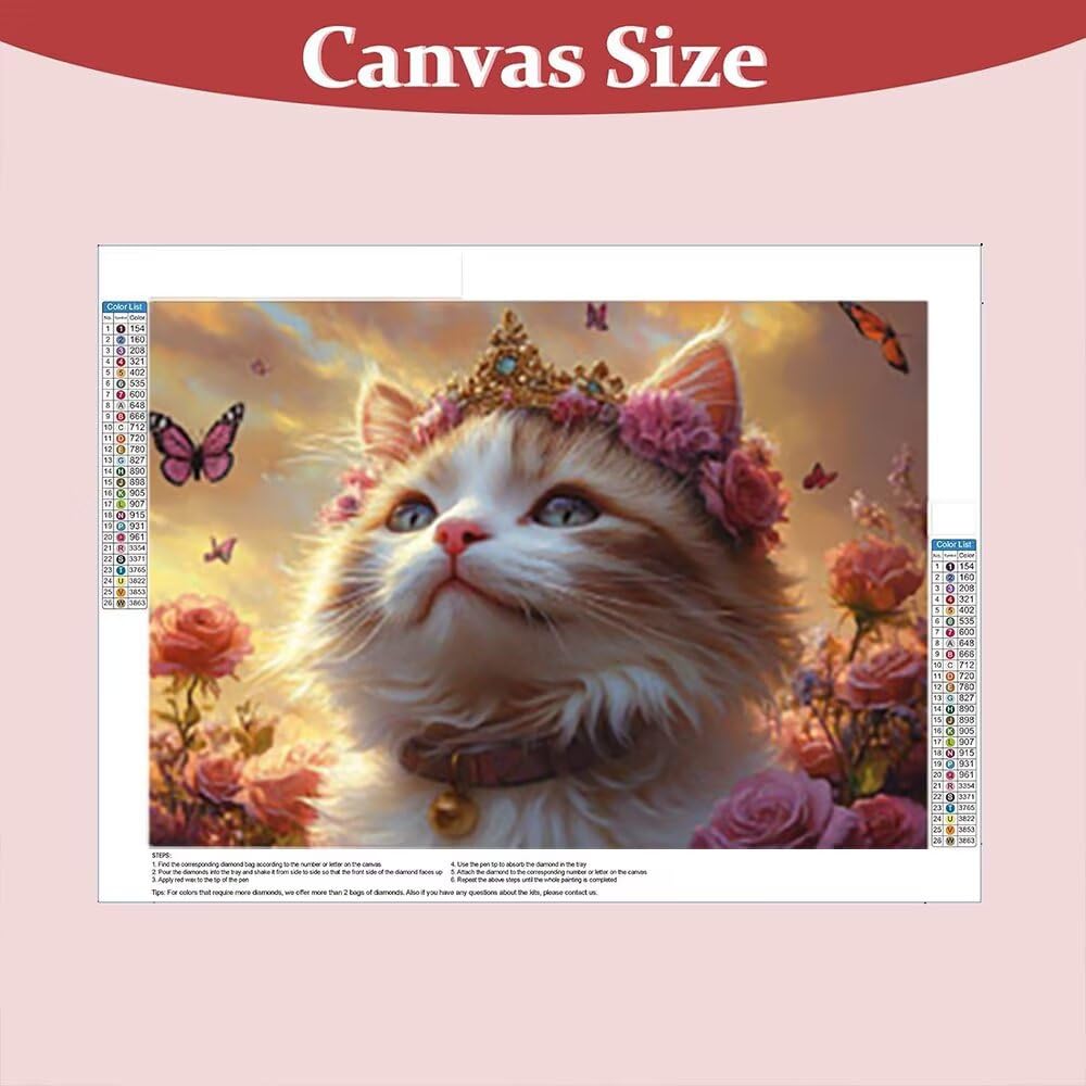 5D Diamond Painting Kit, Corona Gatto, DIY Dipinto di Diamanti per Adulti, Arte di Gemme Ricamate in Cristallo, Adatto Bambini Principianti, per l'Arredamento Della Casa Regalo 80x100cm YY6N-478