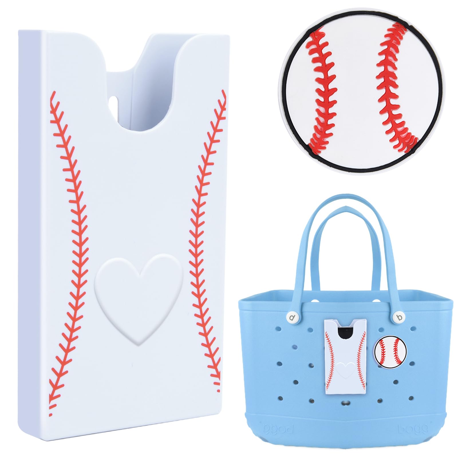 Phone Holder for Bogg Bag Accessories, Silicone Baseball Charm and Hard ABS Plastic Phone Case Holder for Bogg Bag White