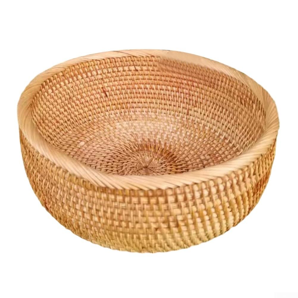 Corbeille à fruits ronde en rotin tissé plateau de rangement collations L