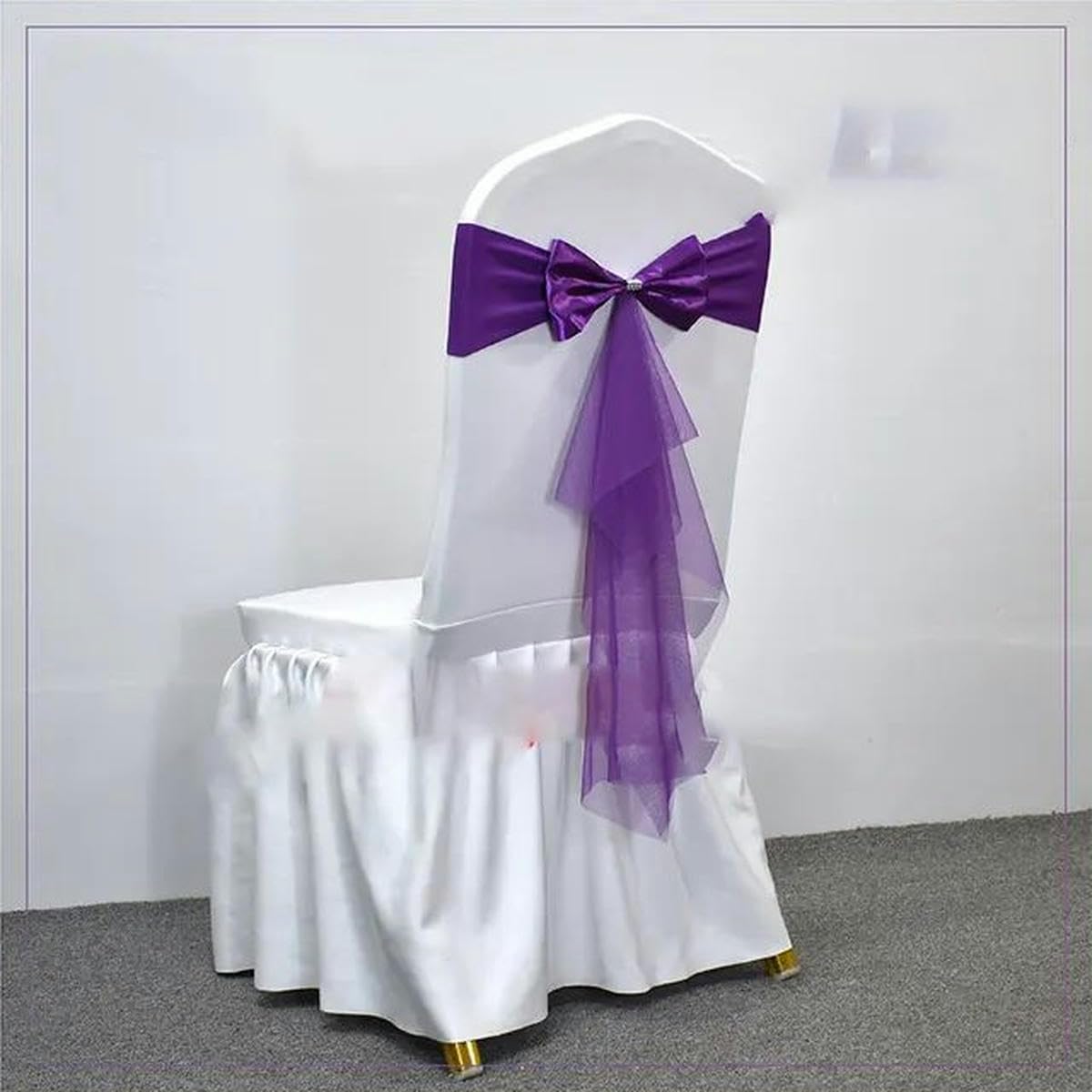Tbddsd Single Bow Funshia Chair Covers With Bows, 10-50Pcs Spandex Chair Sashes With Sash Wedding Gauze Stretch Bows For Banquet Party Event Decoration Supplies-Single Bow