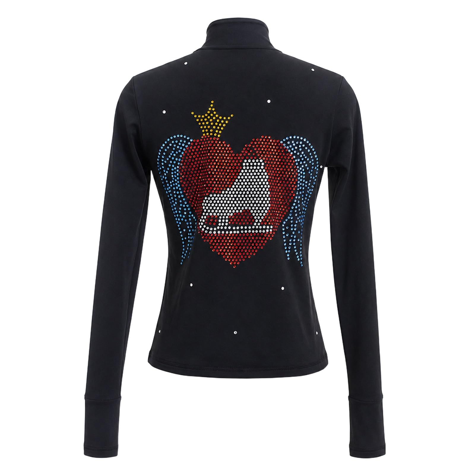 Eiskunstlauf Jacke Damen Teen Full Zip Warm Up Training Eisbahn | Stretchmaterial mit Stehkragen, durchgehendem Reißverschluss, Daumenlöchern und Strassdetails hinten fürs Training