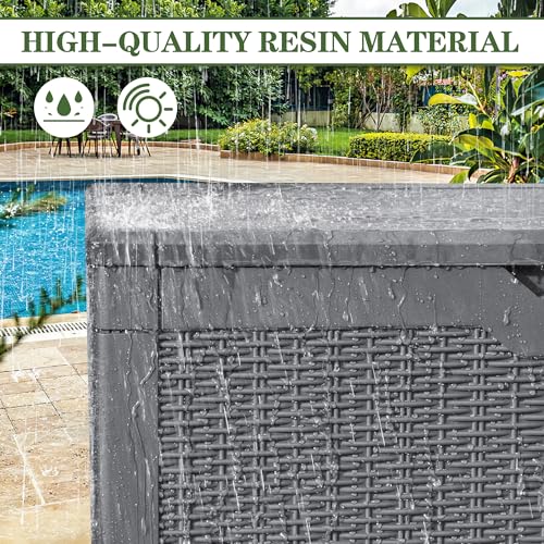 Image of Greesum 100 Gallon Resin Deck Box Large Outdoor Storage, Imitation Rattan Weave Texture for Patio Furniture, Garden Tools, Pool Supplies, Weatherproof and UV Resistant, Lockable, Gray