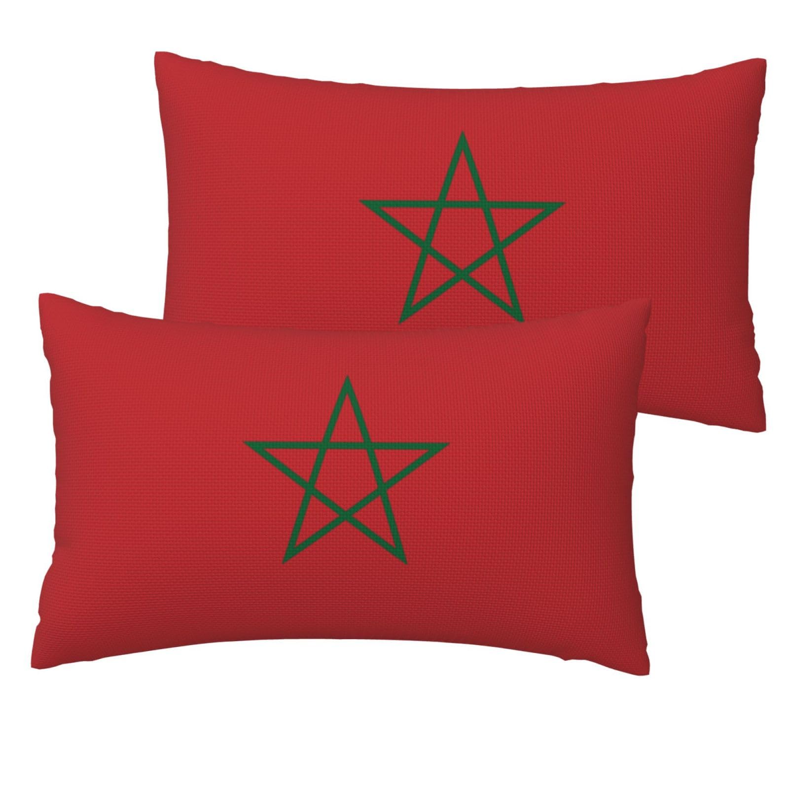 Flag of Morocco Elegant and Unique Pillow Covers, with Full-Width Double-Sided Print, Perfect for Home Decor and Gifts 12"x20"