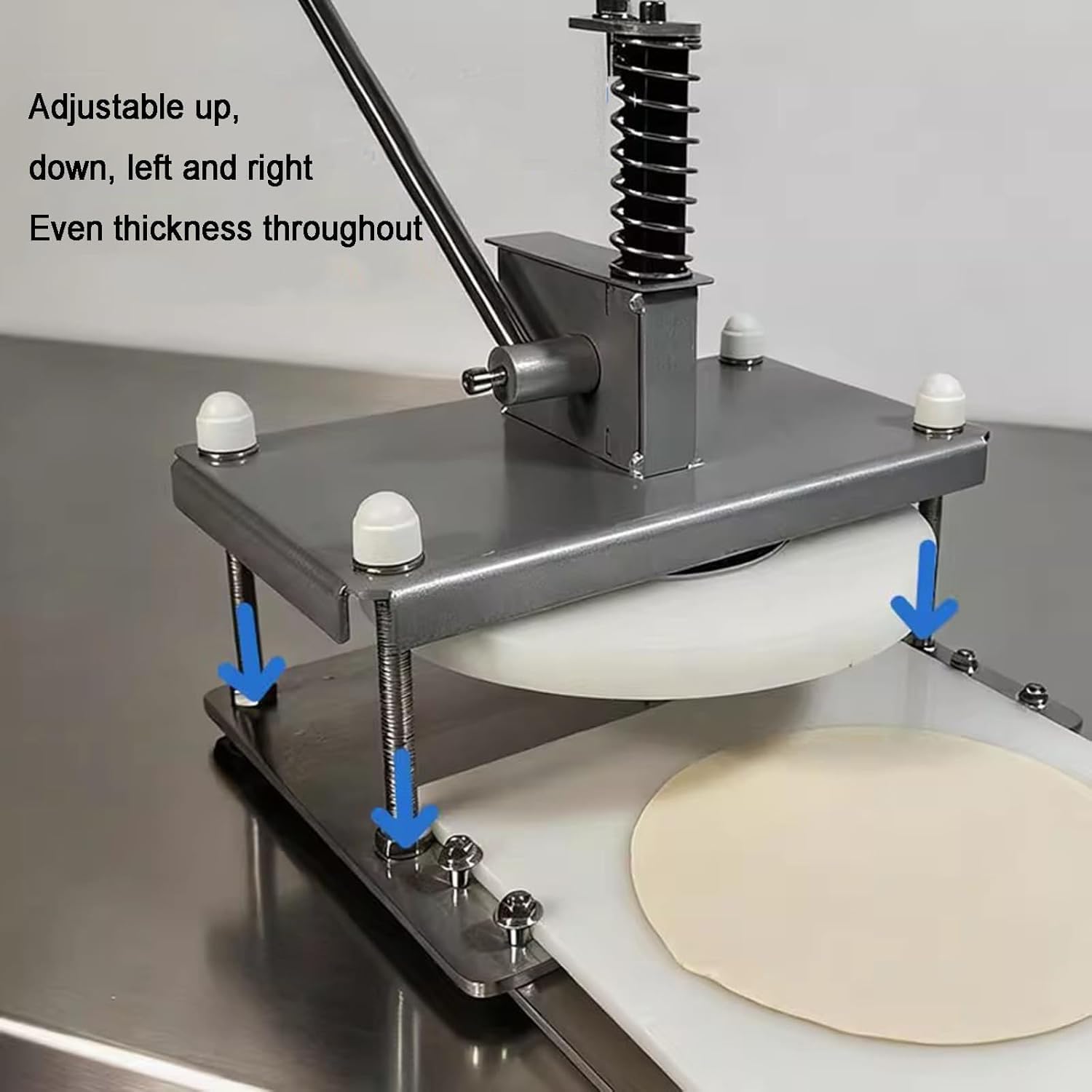 Pressa per impasto per pizza, in acciaio inox, con manico allungato, pressione di 300 kg e spessore regolabile per pizza, tortillas, pasta sfoglia