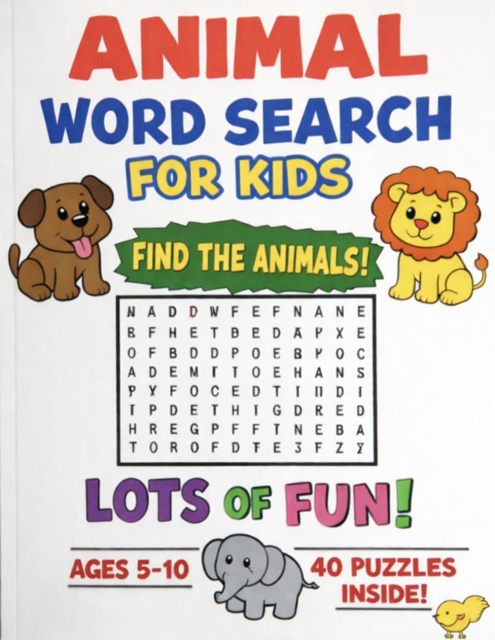 Animal Word Search for Kids: 40 Fun Puzzles Ages 5–10