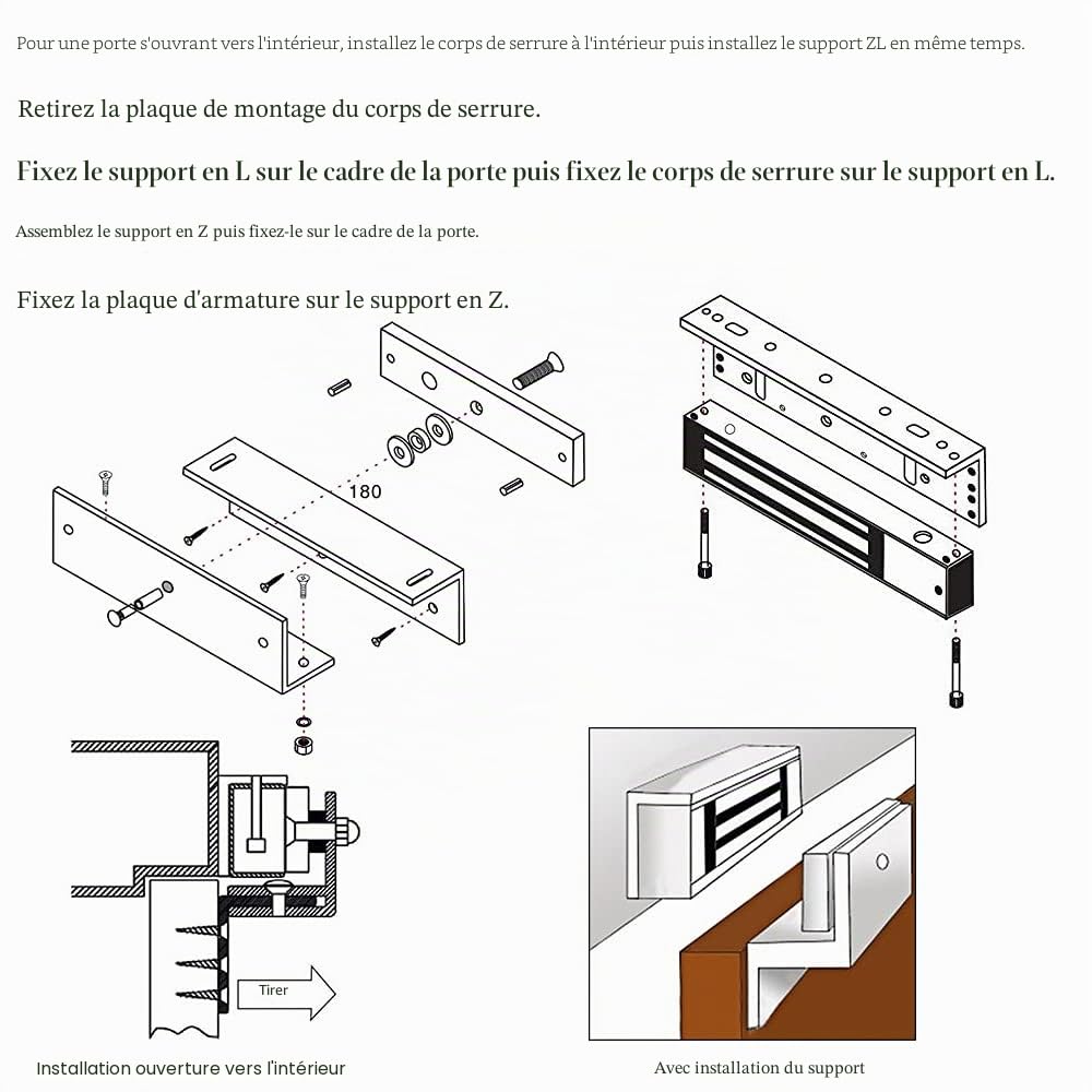 Verrou 180kg 12V CC avec Support ZL | Force 180kg/350lbs, Verrou Électrique, pour Portes Bois/Métal/Verre, Sécurité Domestique.