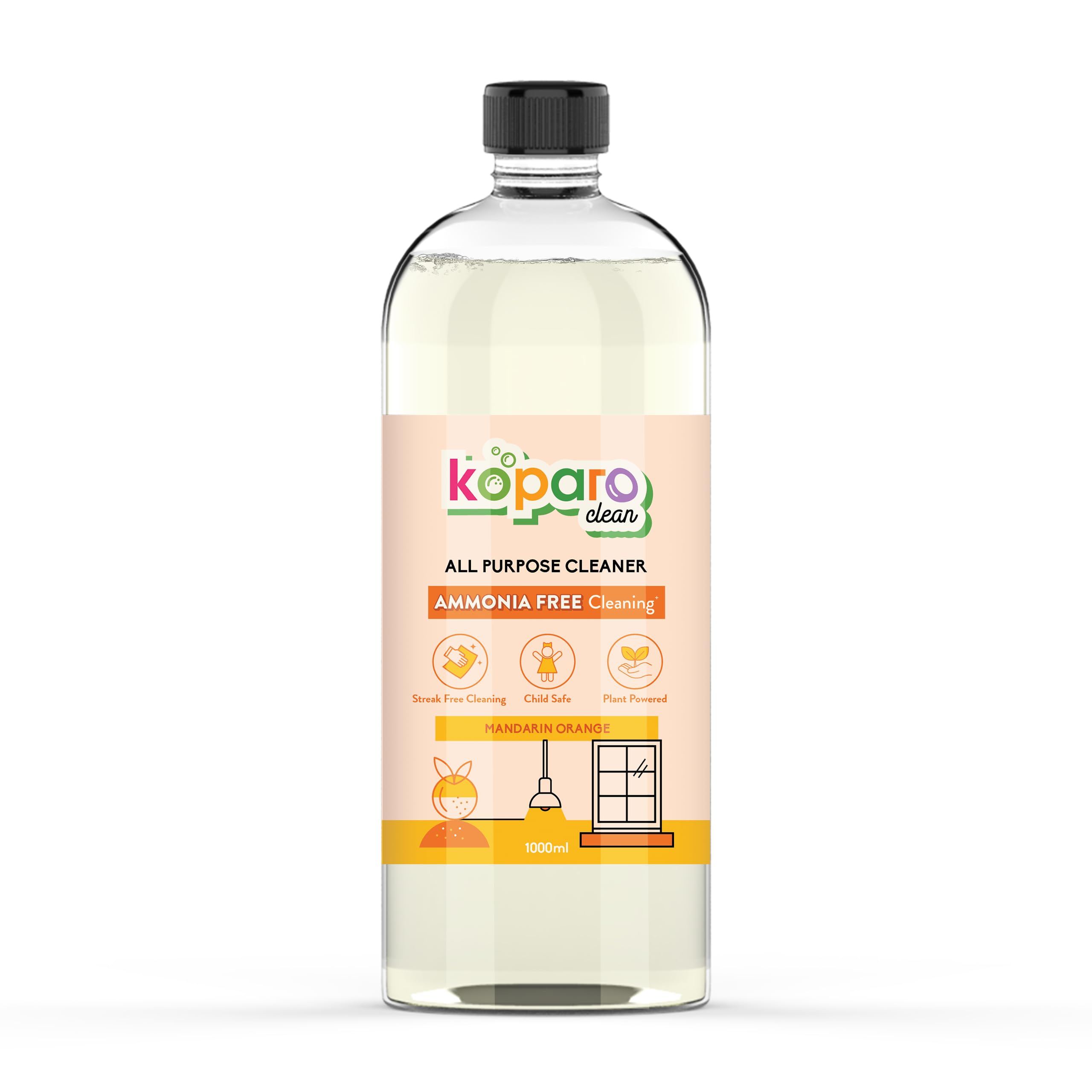 Koparo All Purpose Natural Cleaner Liquid Refill For Bathroom, Kitchen And Glass With Refreshing Aroma Of Mandarin Orange | Child & Pet Safe, Eco- Friendly, Plant Based | 1000 ml - Pack of 1