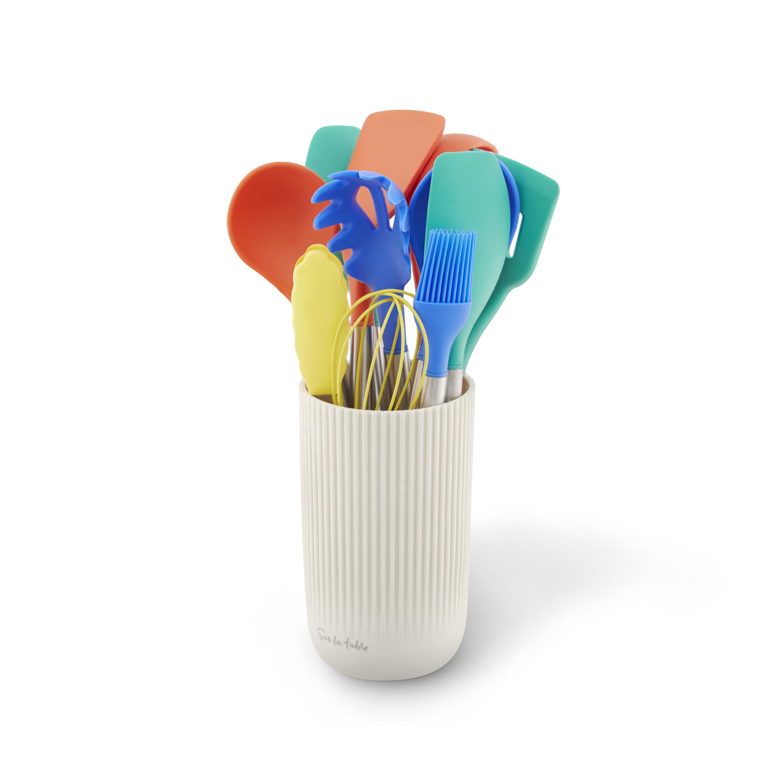 Sur La Table 12 Piece Multi-Coloured Utensils With Ribbed Effect Stand