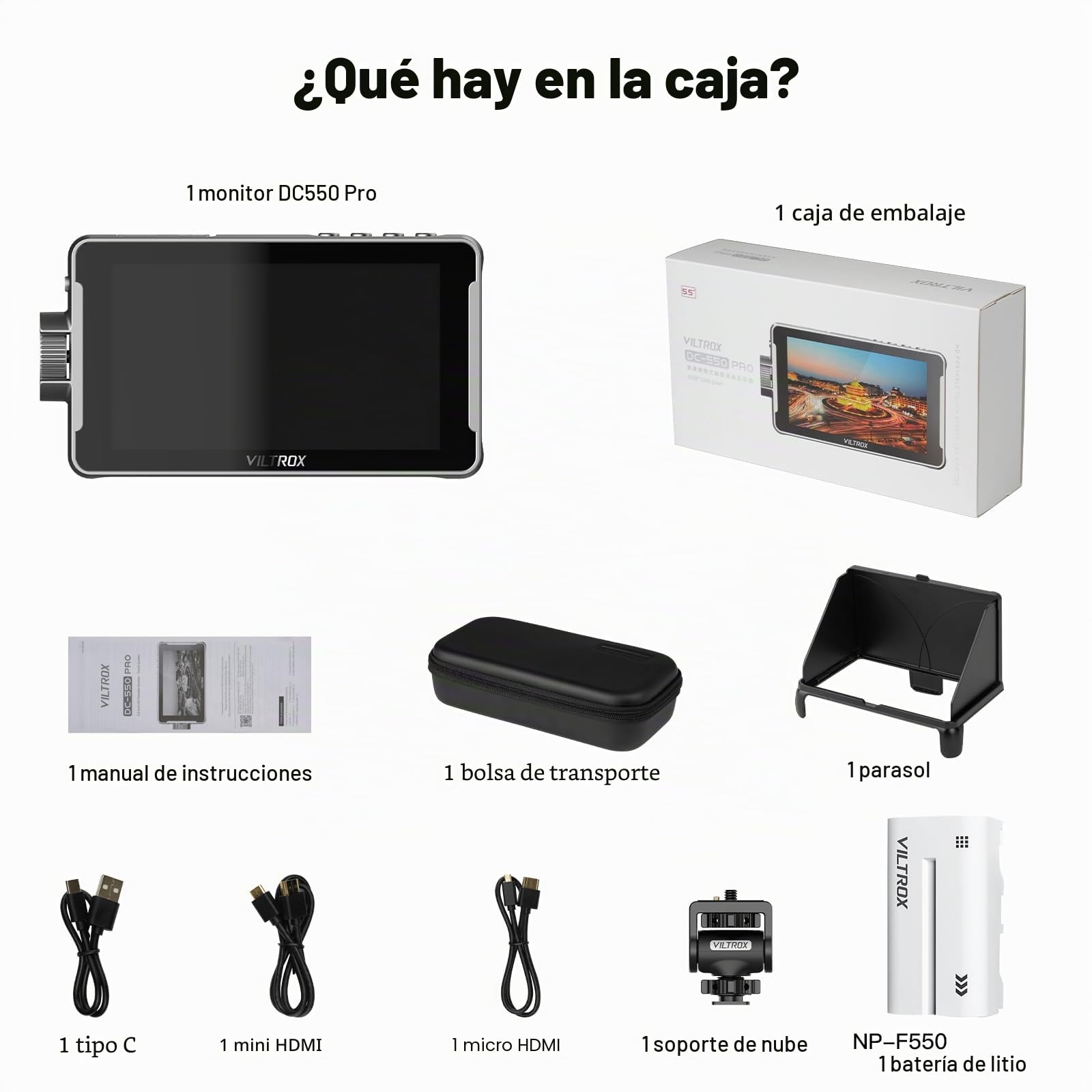 VILTROX DC550 Pro 5.5" Monitor de Campo de la cámara Externa de Pantalla táctil 4K HDMI DSLR 1920x1080 Monitor con batería NP-F550 y Bolsa de Transporte,1200nit 3D LUT para Sony Canon Nikon