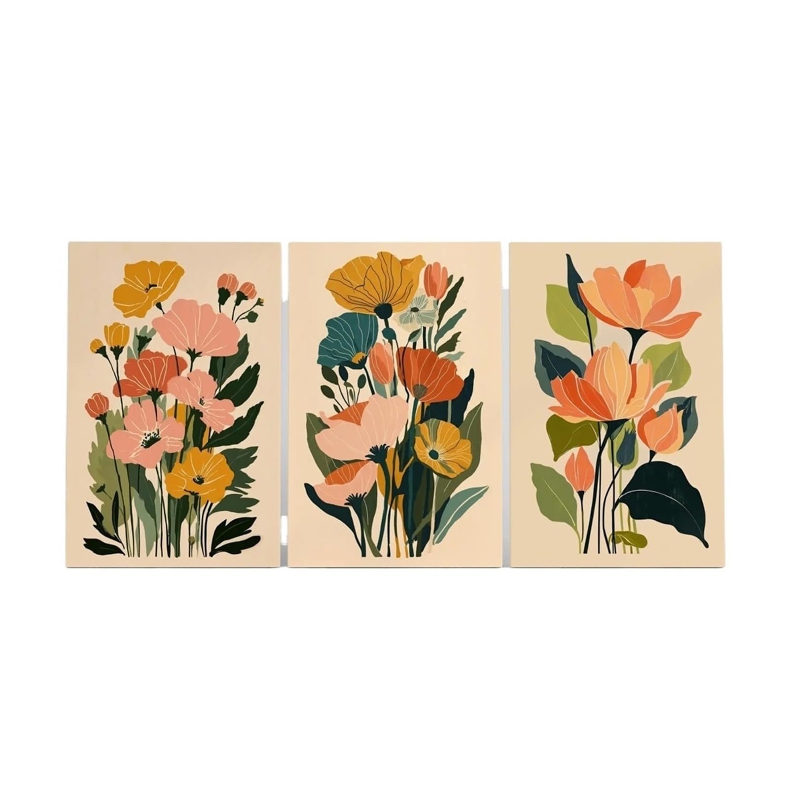 Graiting 3pcs Abstract Flowers Or Canvas Print Floral Retro Poster Terracotta Pink Decor(50x60cm Unframe)
