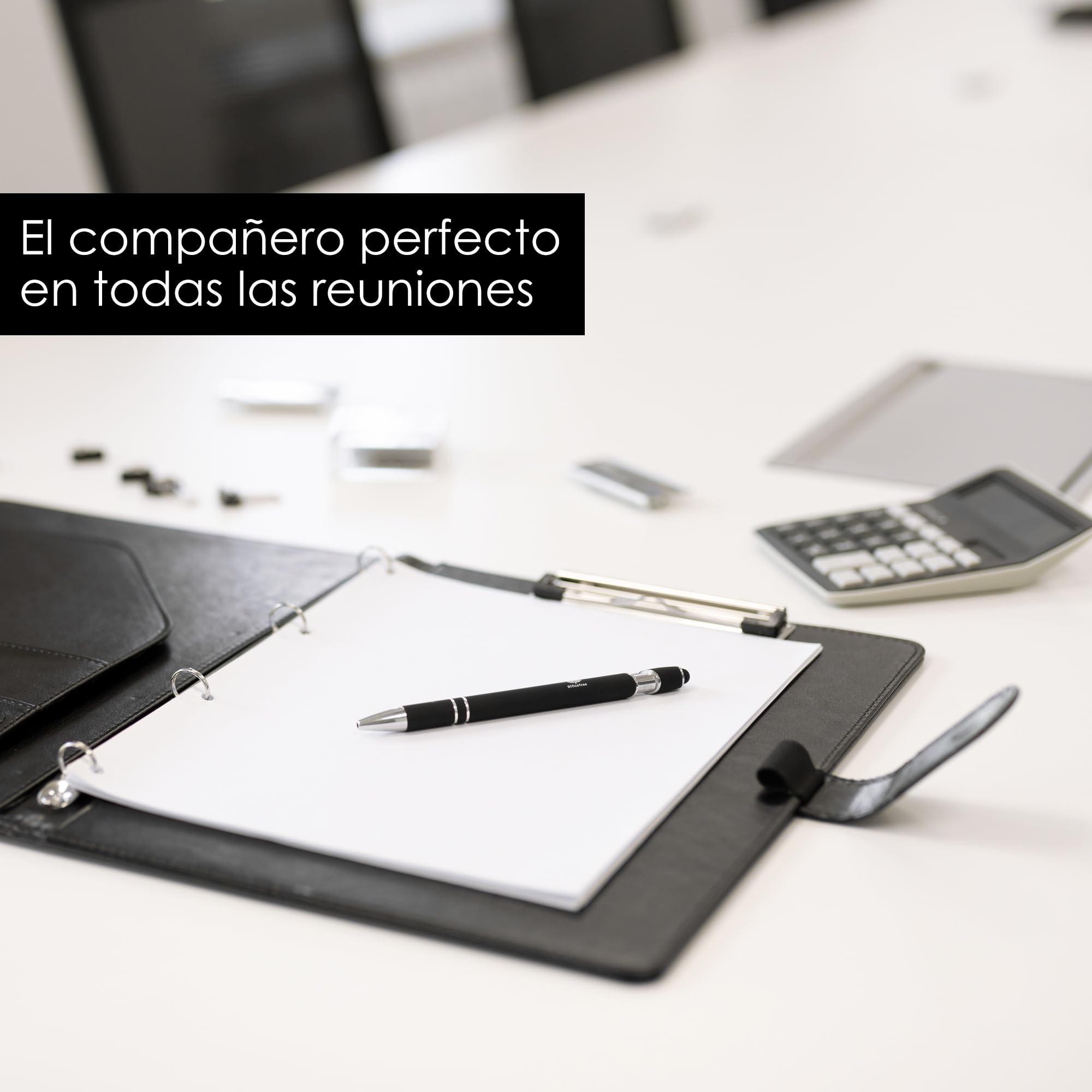 OfficeTree Portadocumentos A4 Con Bloc de Notas y Bolígrafo Negro - Carpeta de Conferencia Con Anillas - Organizador Portapapeles DIN A4 - Portafolios Negro