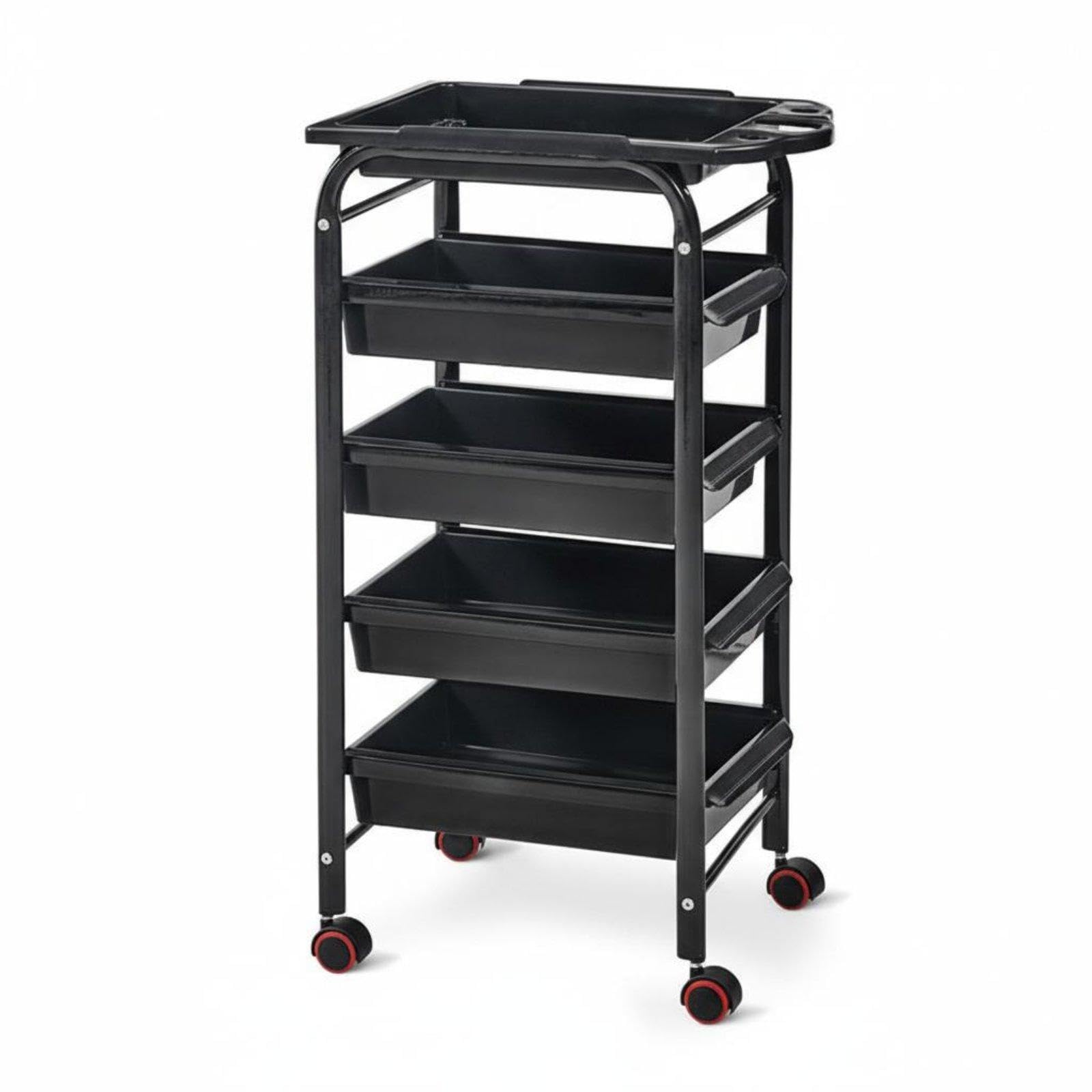 CALANDIS Hairdressing Trolley Multifunctional Salon Rolling Cart Detachable Drawers Barber Tool Trolley for Hair Stylists, Spa Technicians, Barbershop, Home Black Red Wheel-picture-48