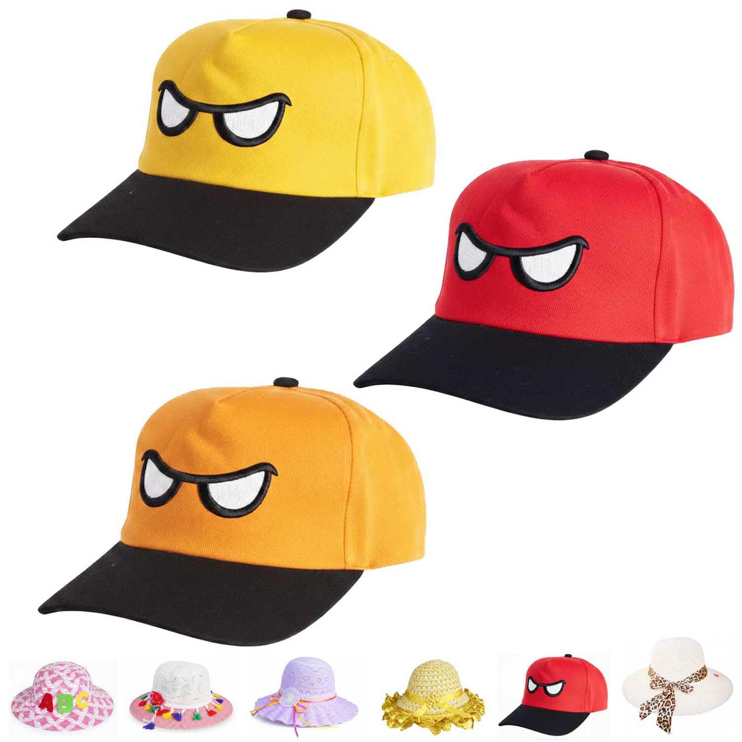 UR Little Shop Kids Cartoon Cap | Pack of 5 | Multicolor | Free Size | Fun Eyes Design | Suitable for Outdoor Play and Travel