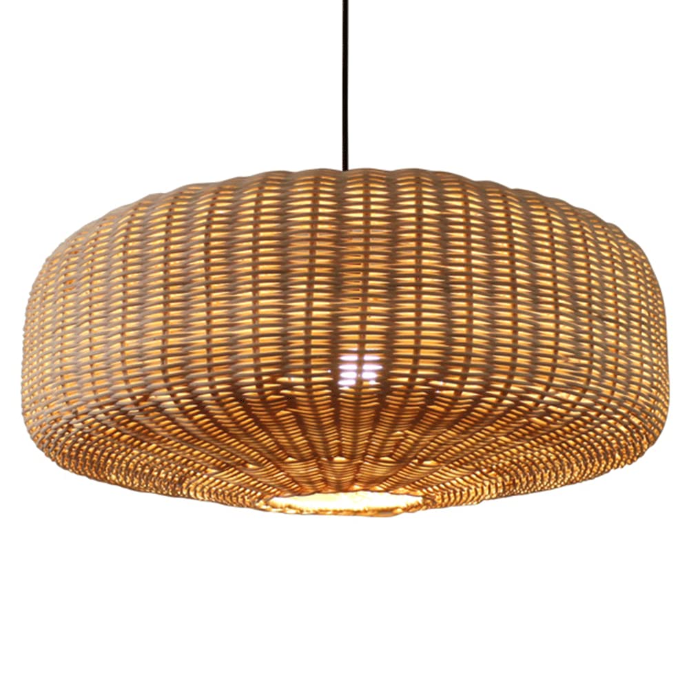 KBUUKYYXouy Large Round Rattan Hanging Lamp Modern Weave Cane Pendant Light Fixtures Domed Irregular Vine Ceiling Chandelier Wicker Braided Hollow Suspension Lights
