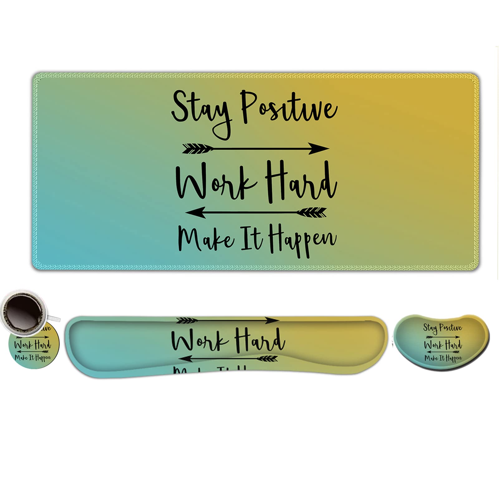 ToLuLu Extended Gaming Mouse Pad, Memory Foam Ergonomic Keyboard Mouse Wrist Rest Support Set, Large Desk Mat with Stitched Edges, Non-Slip Base Mousepad for Home Office Game, Inspirational Quotes