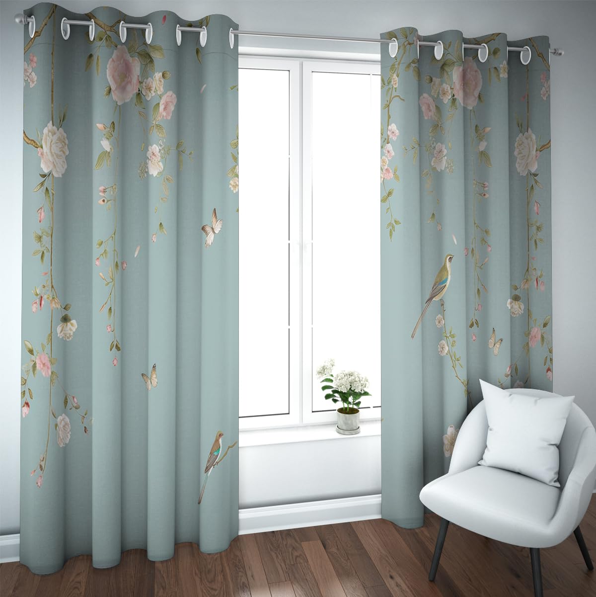 Kwiatowy ptak zasłony zaciemniające tradycyjny styl eleganckie różowe kwiaty zwierzęta przelotki górne zasłony okienne do biura salonu 2 x szer. 66 x dł. 90
