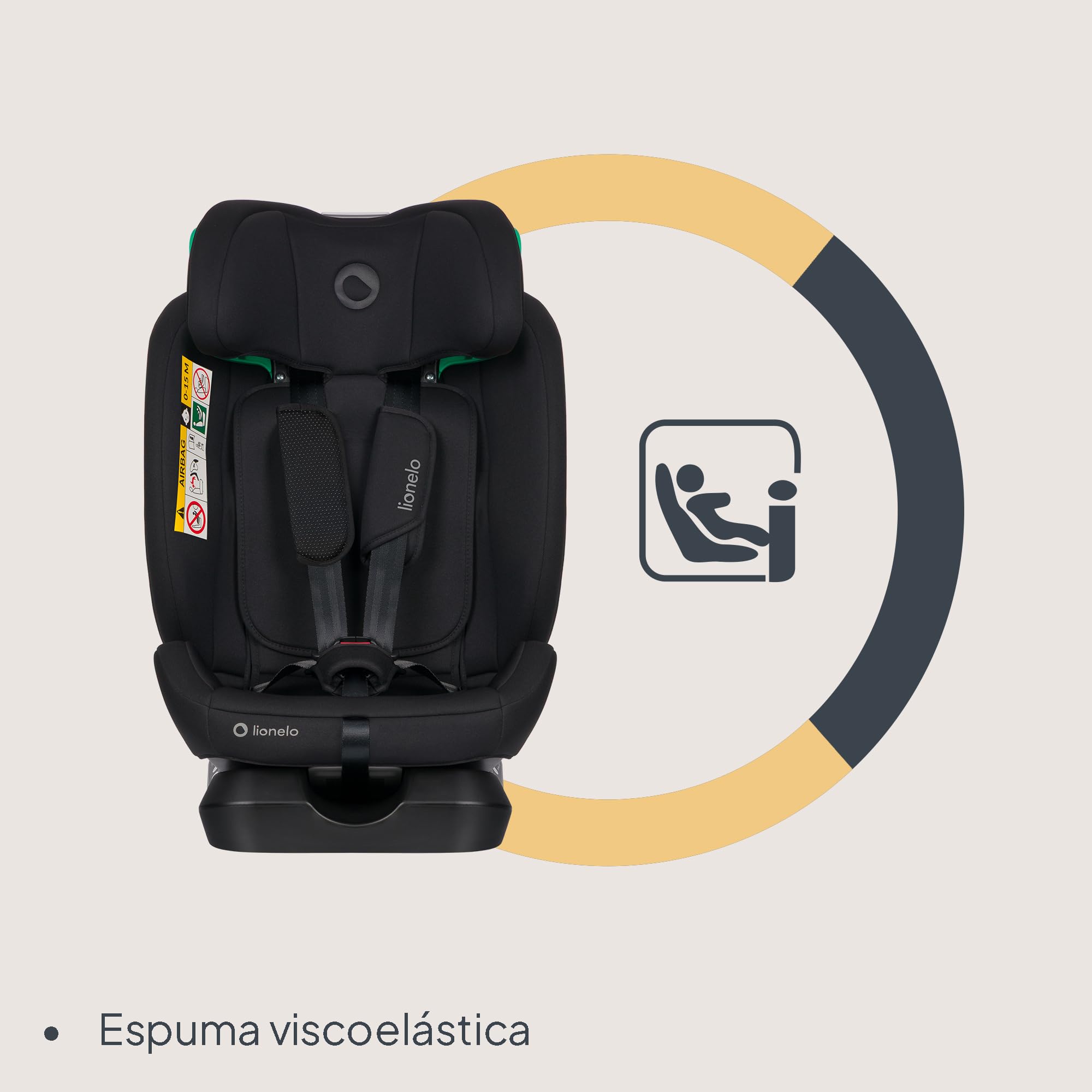 Lionelo Aart i-Size Silla De Coche, Grupo 0/1/2/3, 40-150 cm, 0-12 Años, Instalación Universal Con Cinturón, Reposacabezas Memory Foam Ajustable, a Contramarcha y a Favor de la Marcha, Funda Extraíble