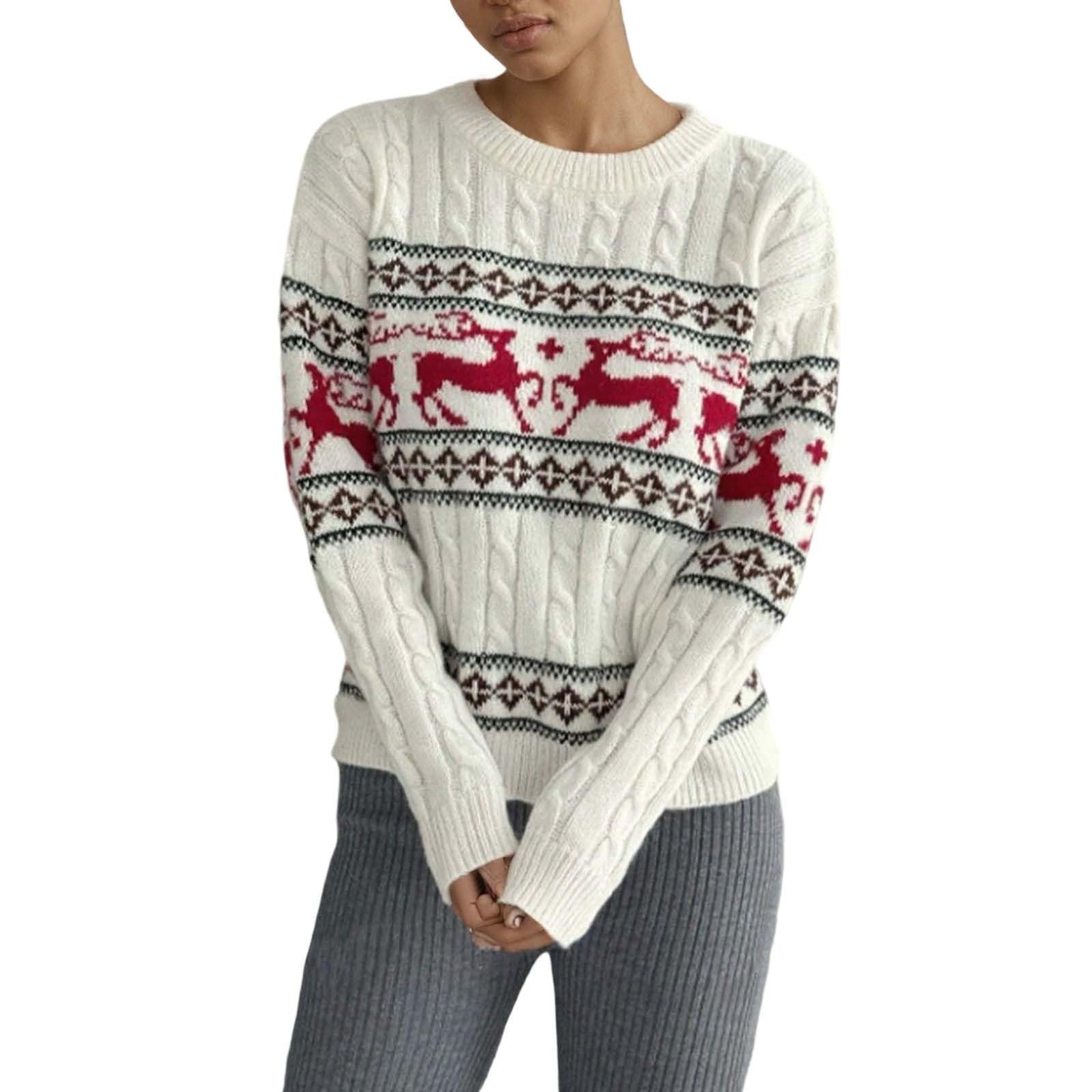 Christmas Sweaters for Women Boat Neck Xmas Tree Embroidery Sweater Pullovers Long Sleeve Tops Xmas Holiday Clothes S