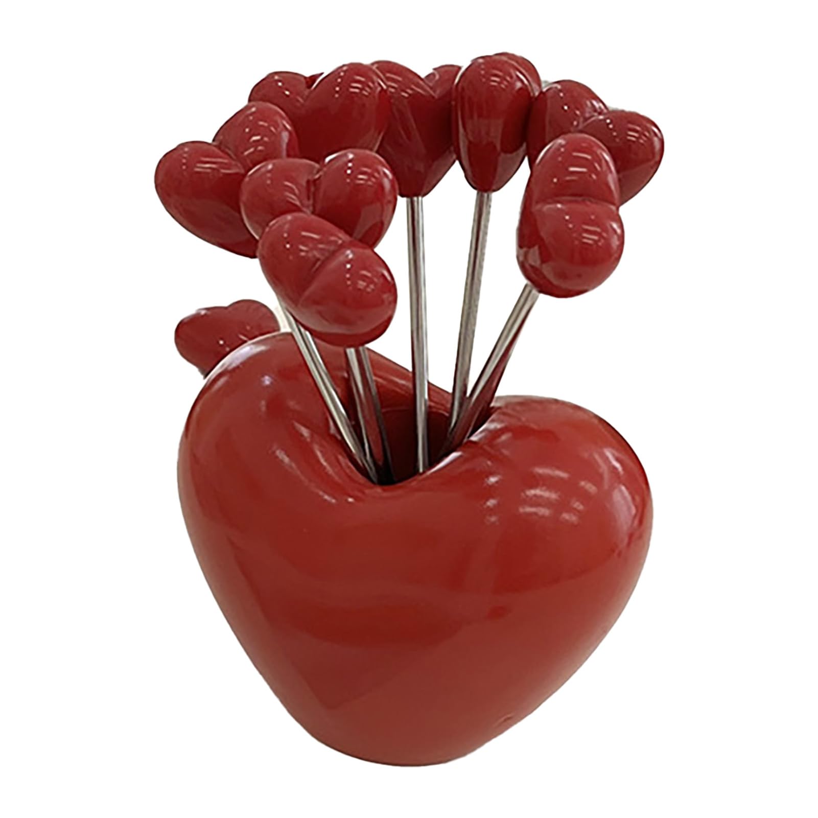Fruit Fork Set, Cute 5Pcs Fruit Forks with Holder, Stainless Steel Food Pick Forks Small Salad Forks Appetizer Dessert Forks for Cakes Party Daily Use(Heart)