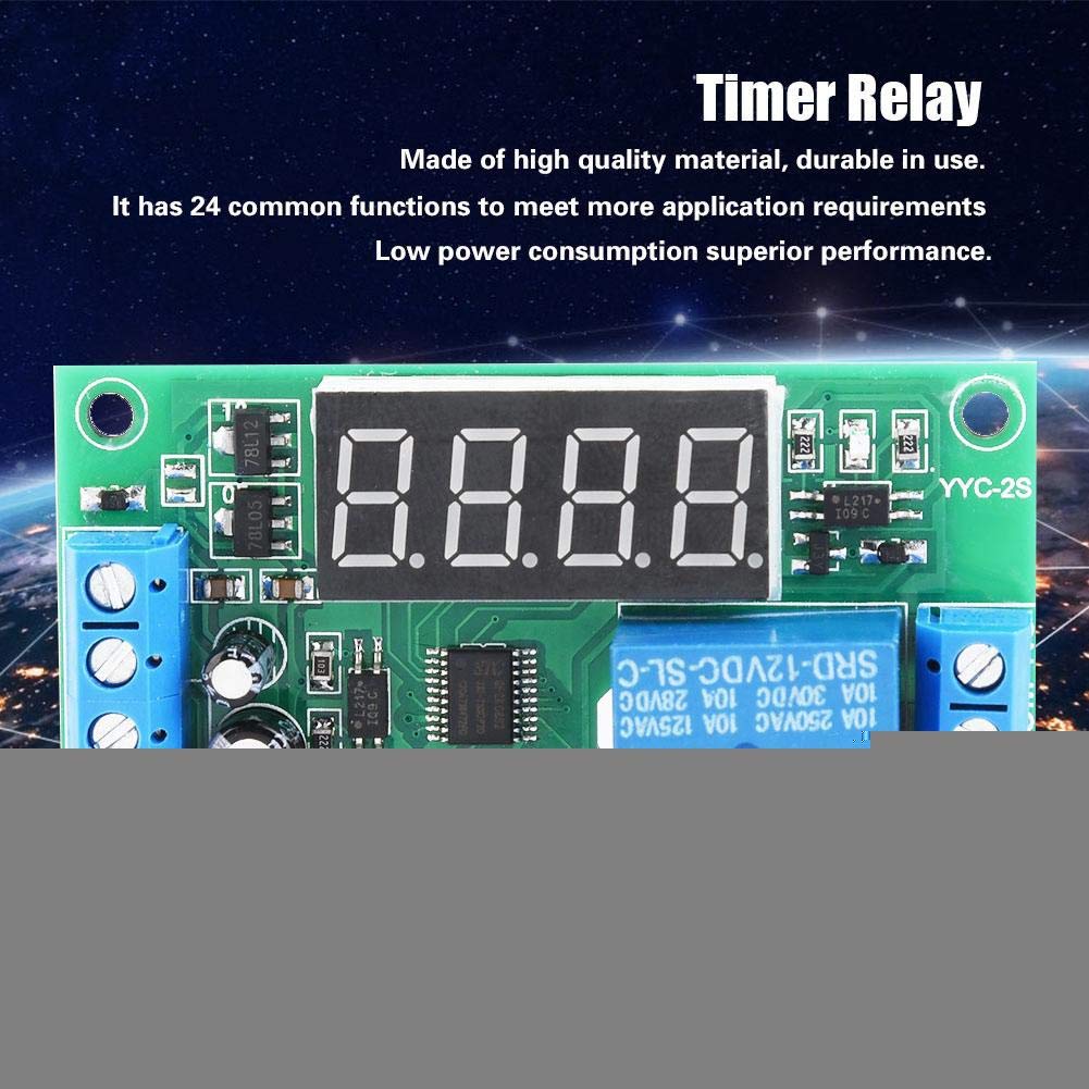 Timer Relay, YYC-2S Modulo di controllo automatico Interruttore di plastica regolabile Display a LED per elettrovalvola, pompa acqua, motore, cinghia leggera, ecc(12V)