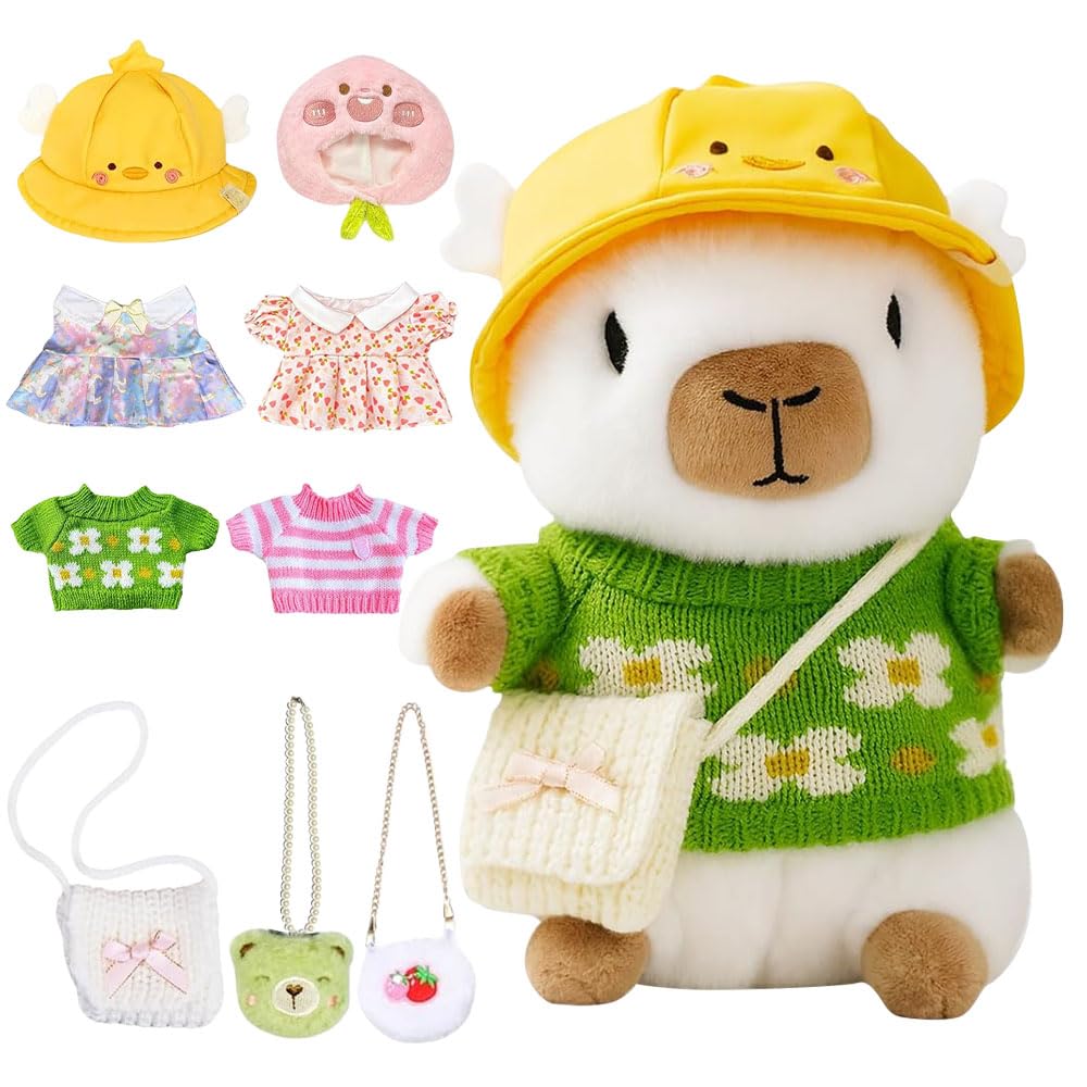 Zogxyc 10.2inch White Capybara Plush with 9 PCS Clothes and Accessories