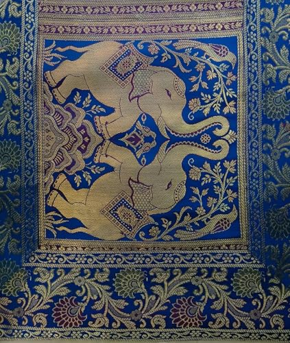 Image of Decorative Handmade Silk Table Runner Golen Brocade Dinning Table & Centre Table Top Decor Rectangular Runners Bed Runners Table Cloth for Wedding (152 X 40 CM ) (Royal Blue)