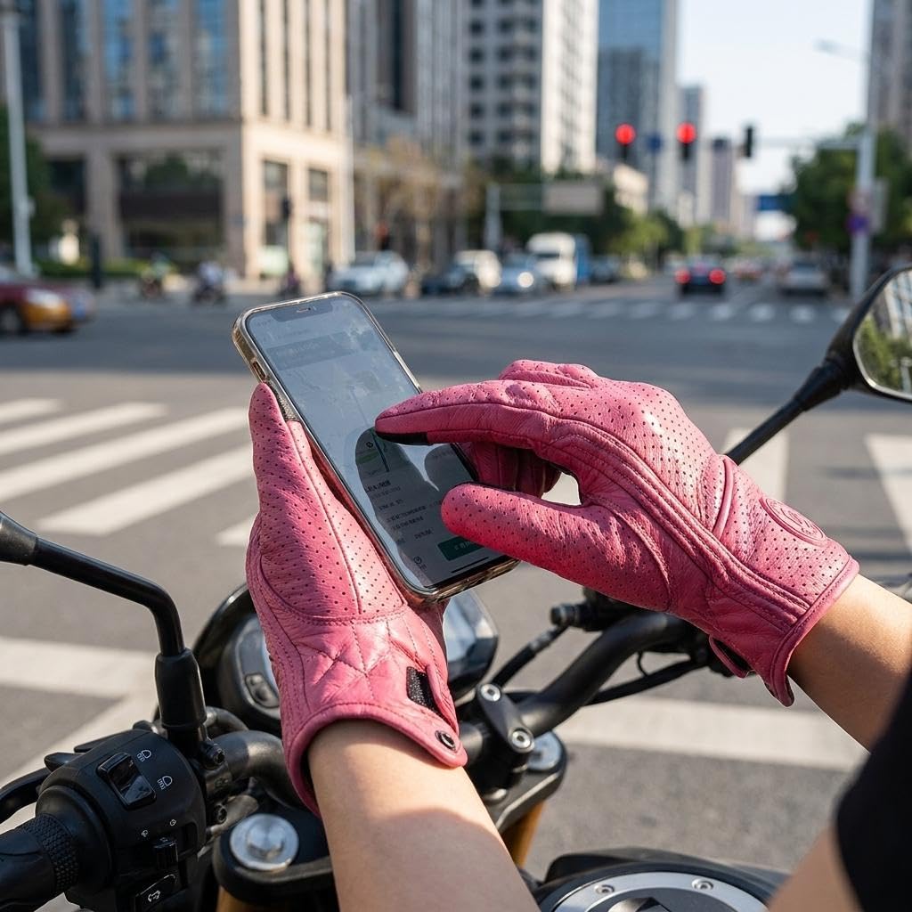Retro-Leder-Motorradhandschuhe für Damen, Touchscreen-Motorrad-Fahrhandschuhe für Damen, Motocross-Rennen, BMX, MTB, Radfahren