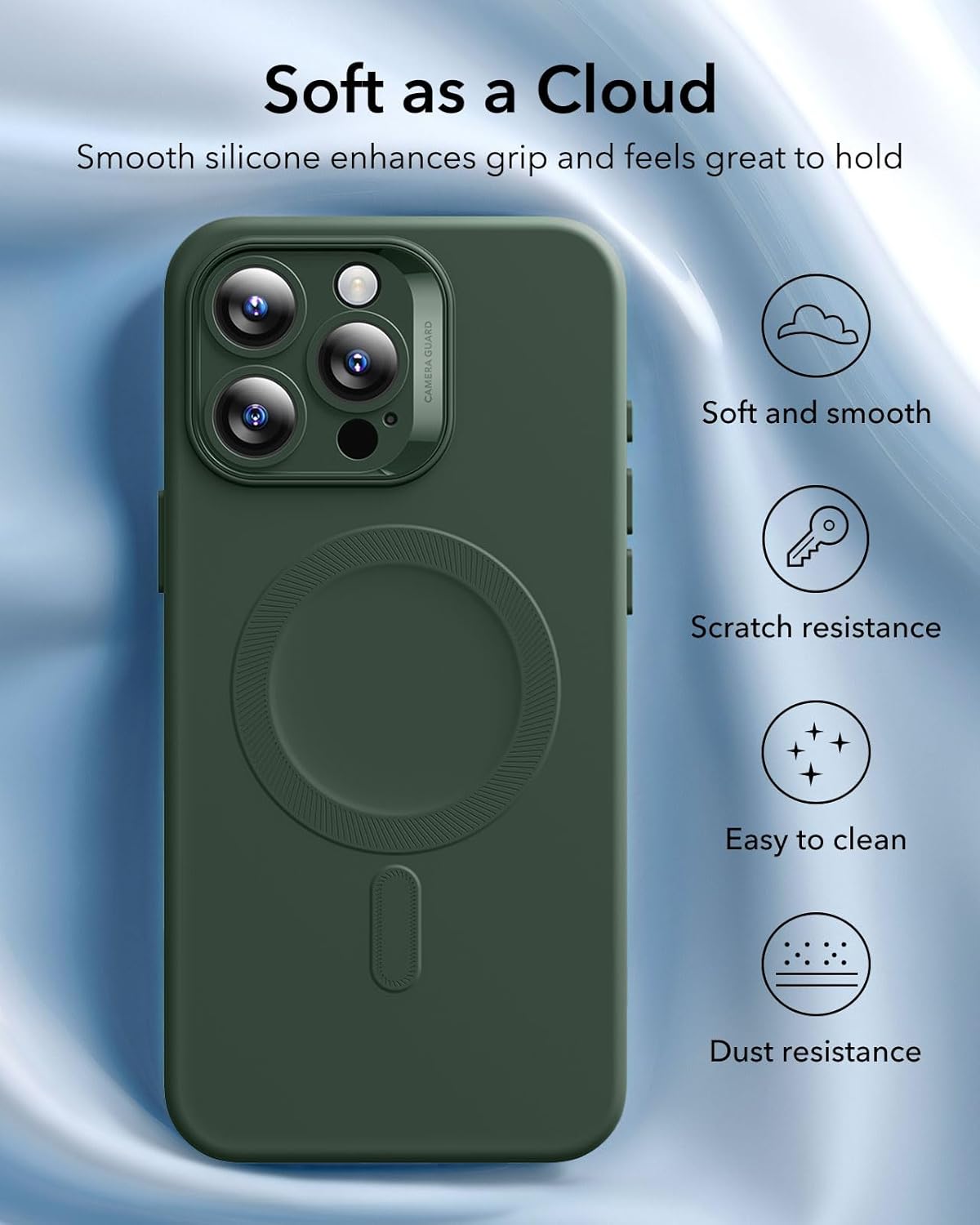ESR for iPhone 16 Pro Case with MagSafe, Supports Magnetic Charging, Smooth & Slim Silicone Case, Shockproof, Full Screen and Camera Protection, Soft Microfiber Lining, Green - Image 6
