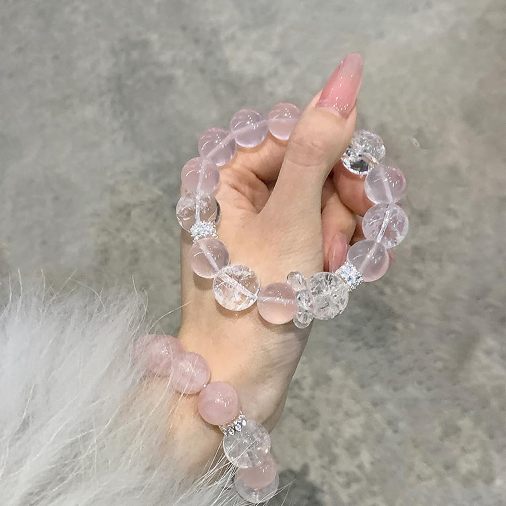 Braccialetto di Cristallo di Quarzo Rosa con Perline di Pietre preziose Naturali, Braccialetti di Cristallo energetici lenitivi, Braccialetti Elastici con Perline per Donne e Ragazze