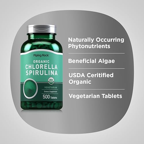 Miniatura 4 de Piping Rock Chlorella Spirulina orgánica  500 tabletas  Pastillas vegetarianas  Suplemento sin OMG, sin gluten