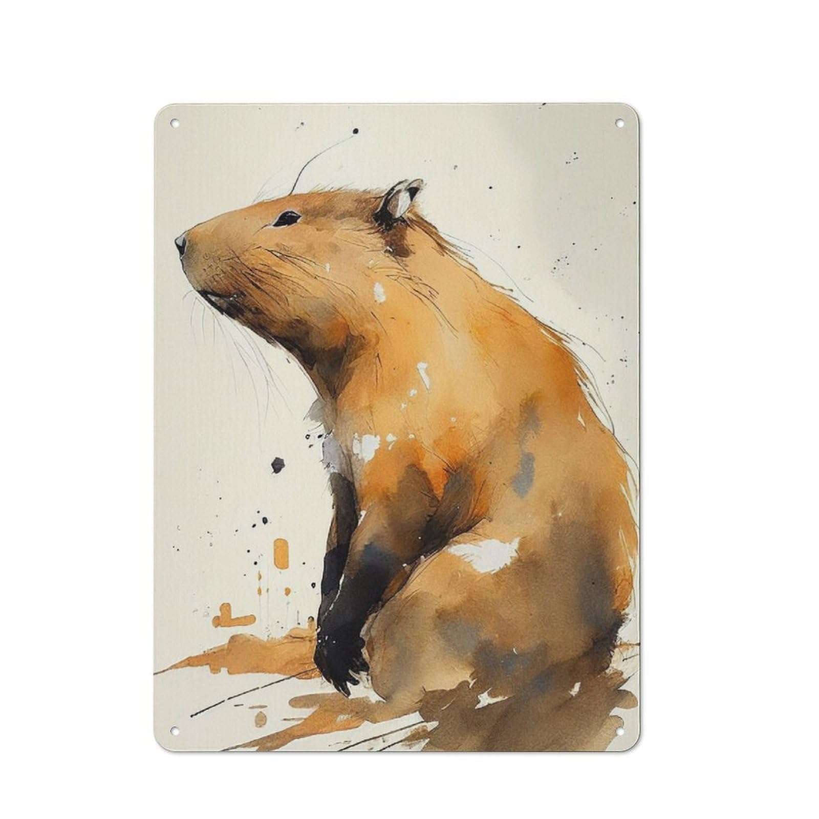 Junmoney Capybara Watercolor Rustic Metal Plaque 40X30cm For Guest Room Or Hallway, For Home Interiors, Feature Walls And Decorative Displays