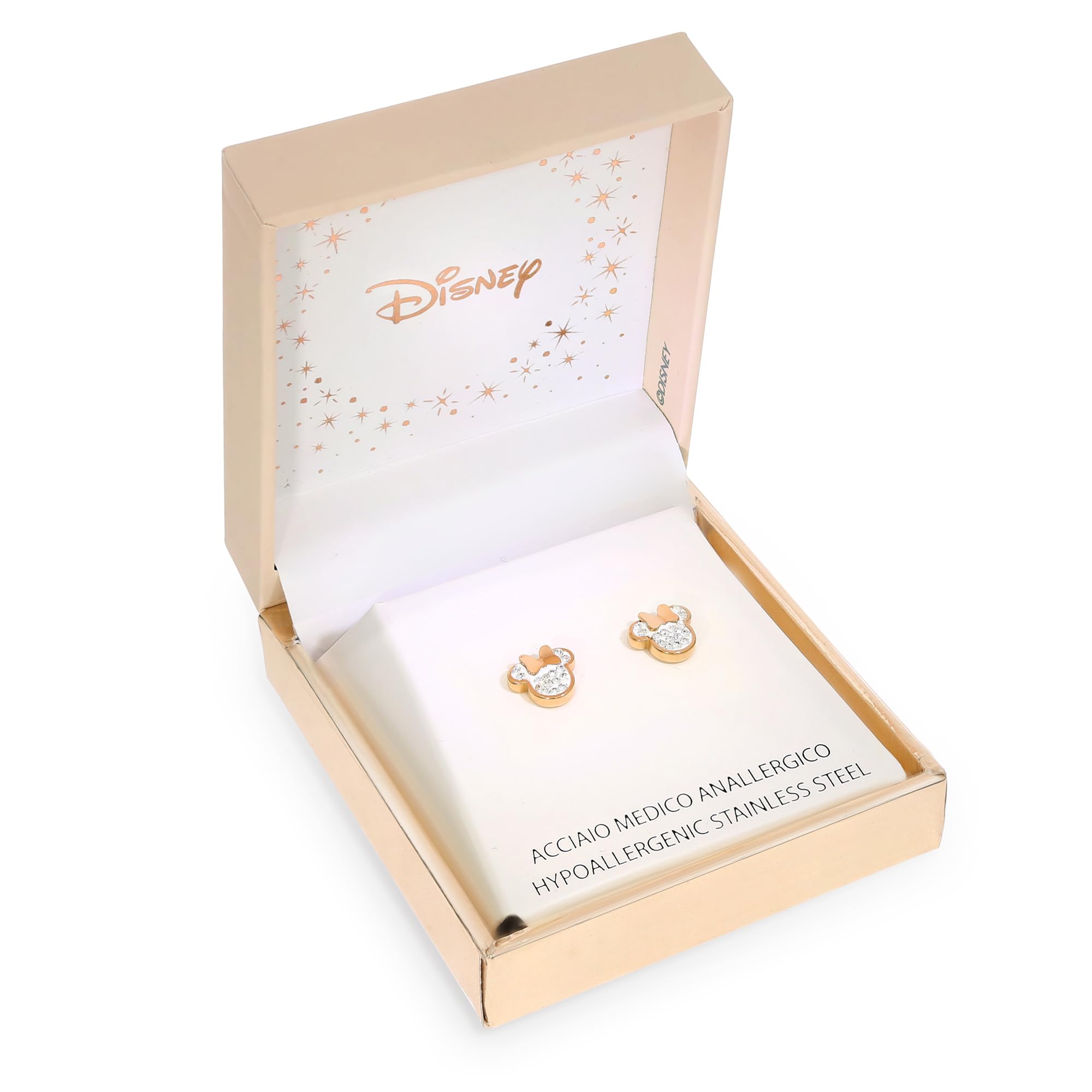 Disney Minnie Pendientes para niña de acero inoxidable con circonitas, talla única, Joyas Disney