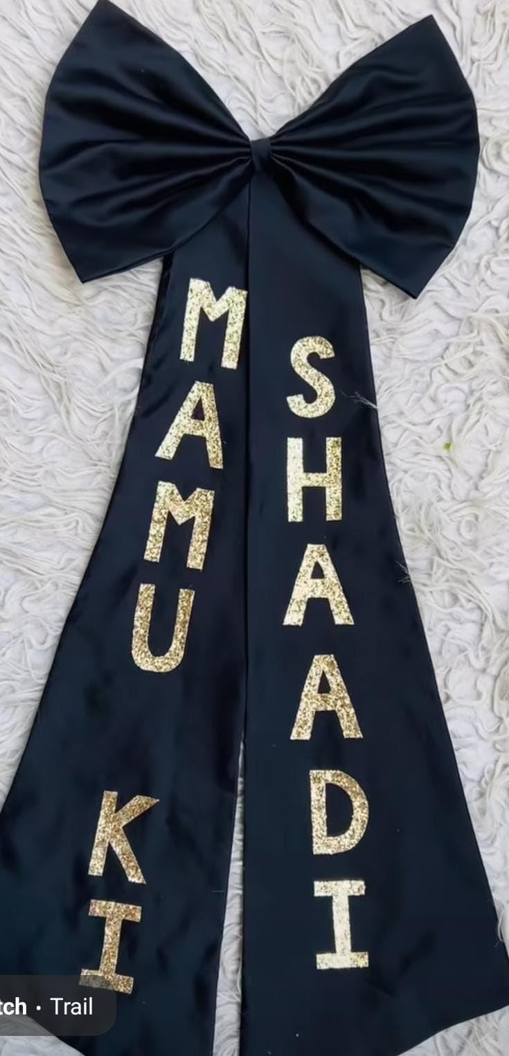 Decorative Bow Sash, Black with Gold Glitter Letters, Mamma Ki Shaadi Theme, Party Decoration-image-25