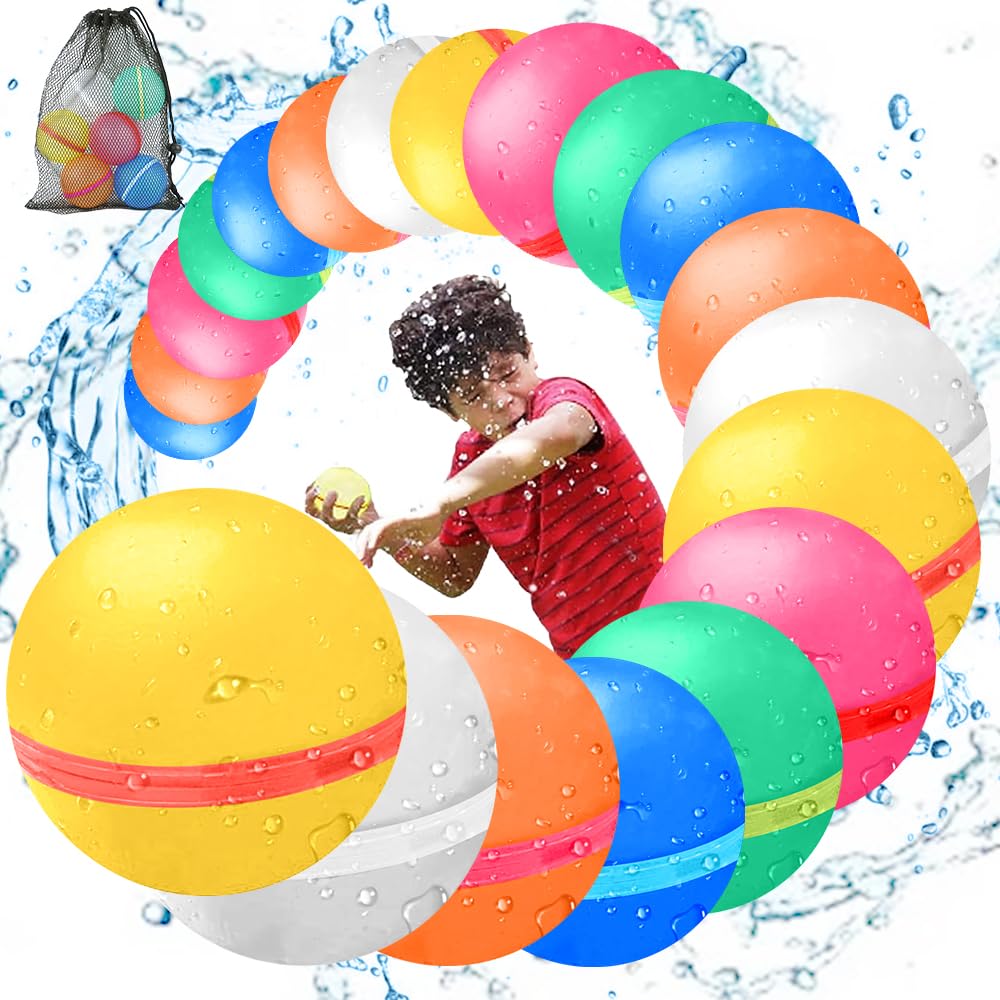 20PCS Reusable Water Balloons for Kids, Water Balloons Quick Fill, Refillable Water Balloons, Self Sealing Magnetic Water Bomb Balls Summer Pool Water Toy for Boys Girls