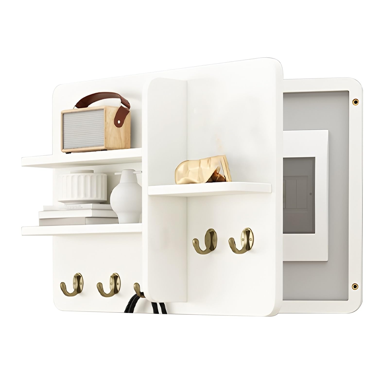 Fuse Box Consumer Unit Cover - Electricity Box Cover for Home, with Double Shelf and Hooks New Build Property, Office and Industrial