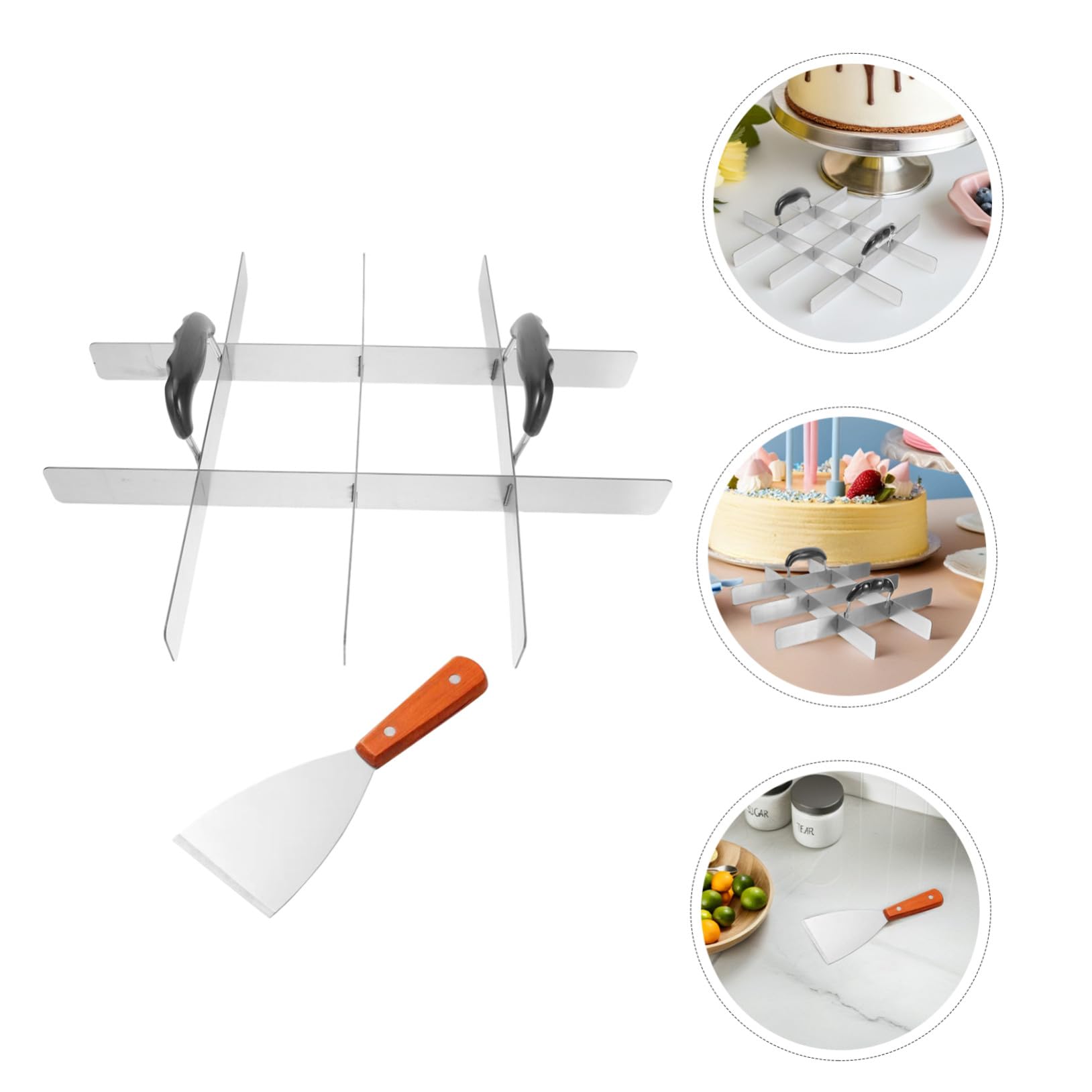 Mikikit 2 Piezas Cortador de Pastel de Acero Inoxidable Divisor de Tartas con Espátula para Repostería y Porcionado Preciso de Postres para Cocina Profesional y Hogar