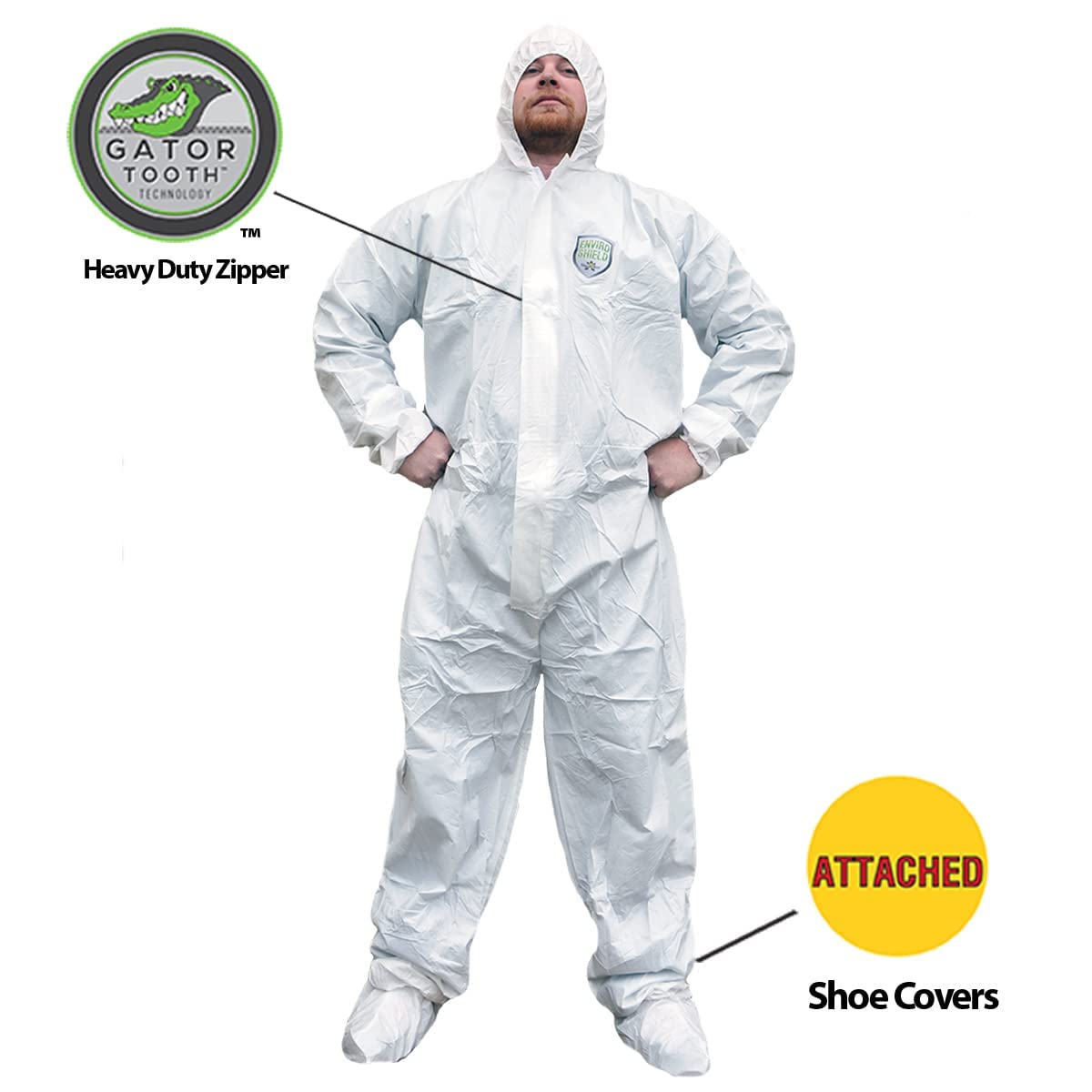 ShuBee Enviroshield Coverall with Hood, Attached Boots, Wrist/Ankle Elastic, Size 4XL